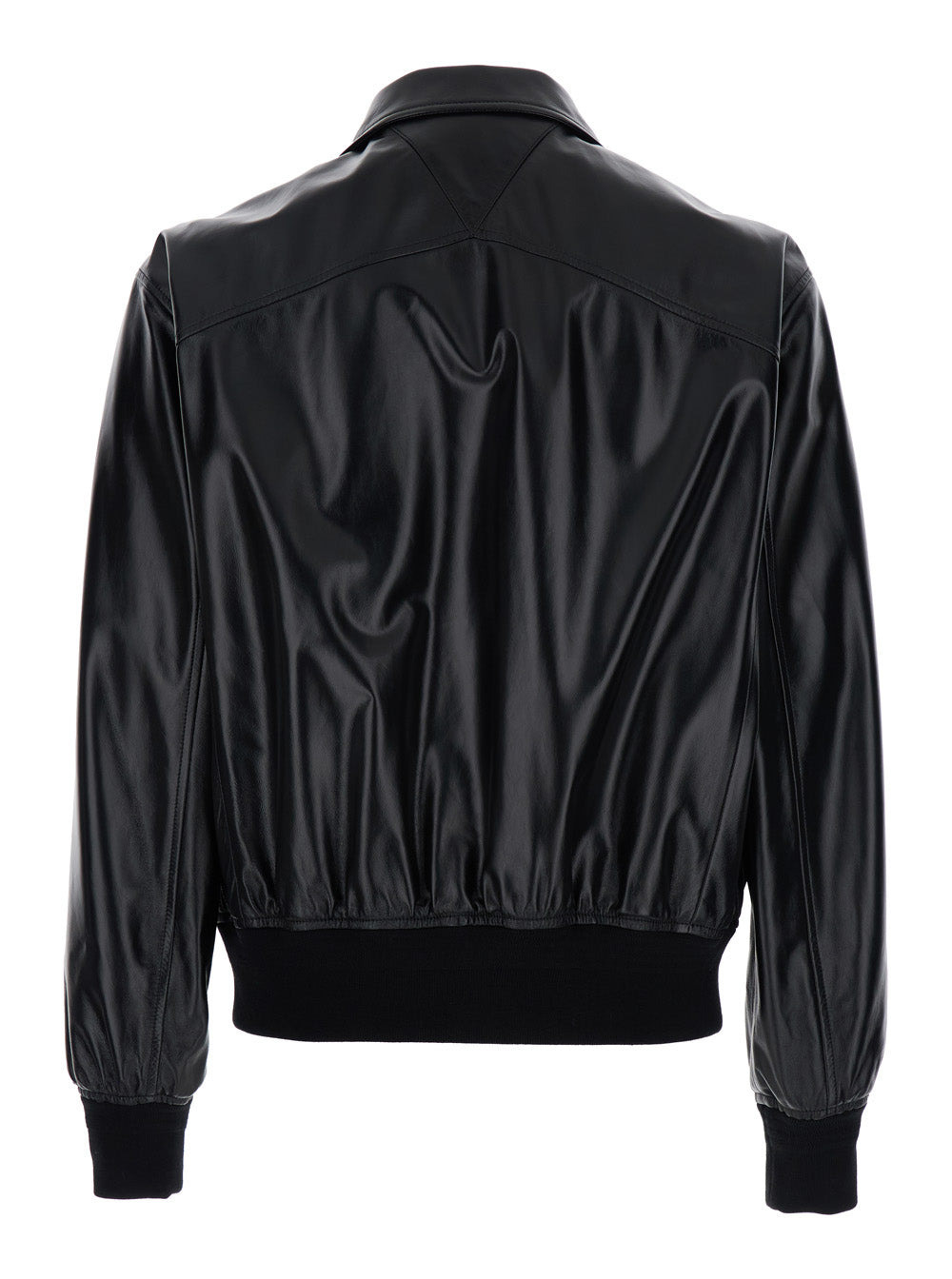 Bottega Veneta Men Black Bomber Jacket With Two Front Welt Pockets In Leather Man - 2