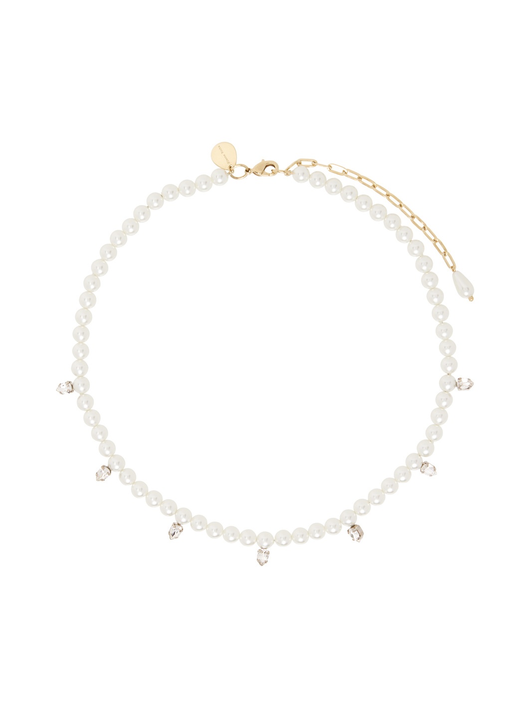 White Pearl & Crystal Dagger Choker Necklace - 1