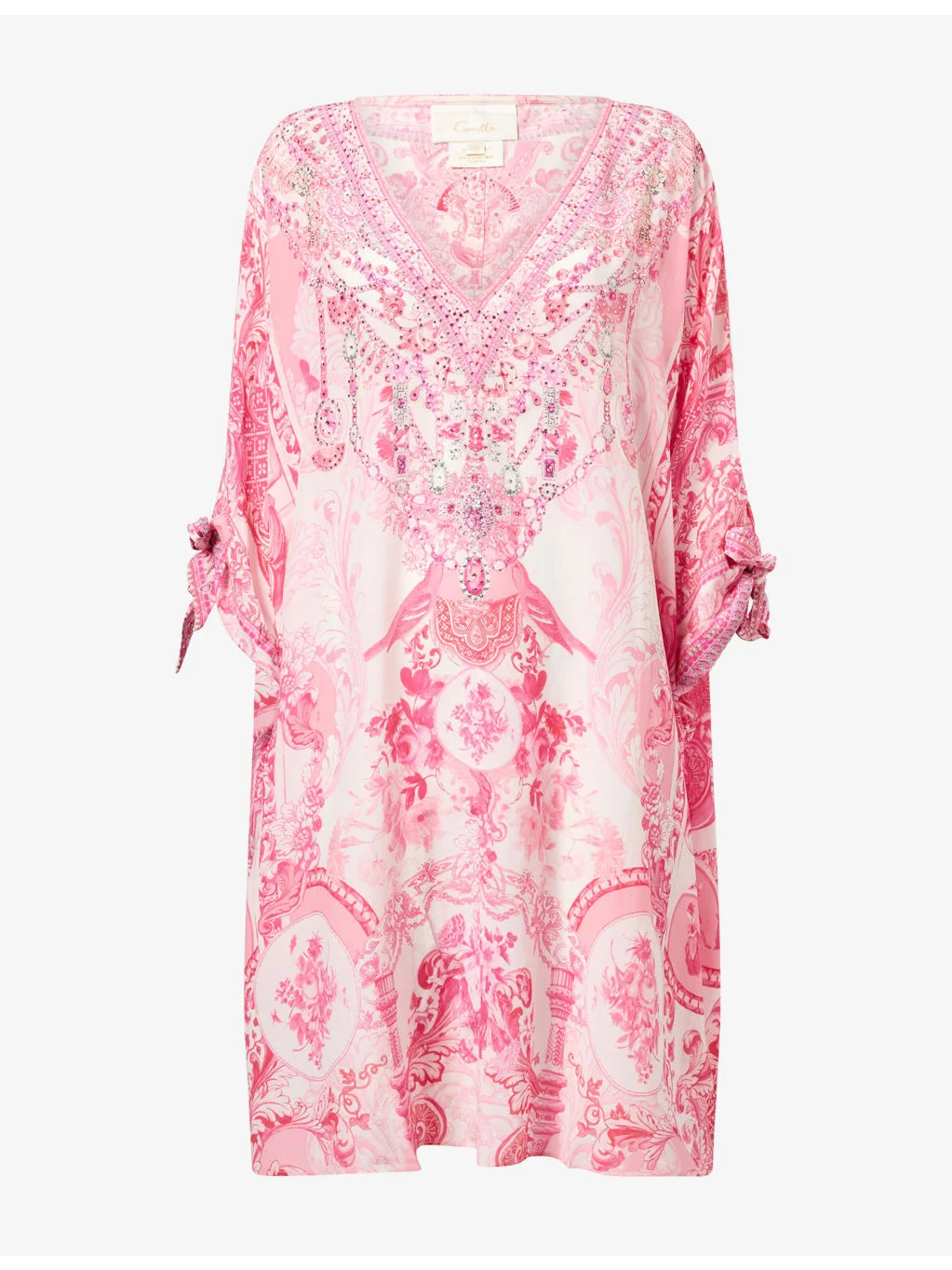Floral V-Neck Silk Kaftan - 1