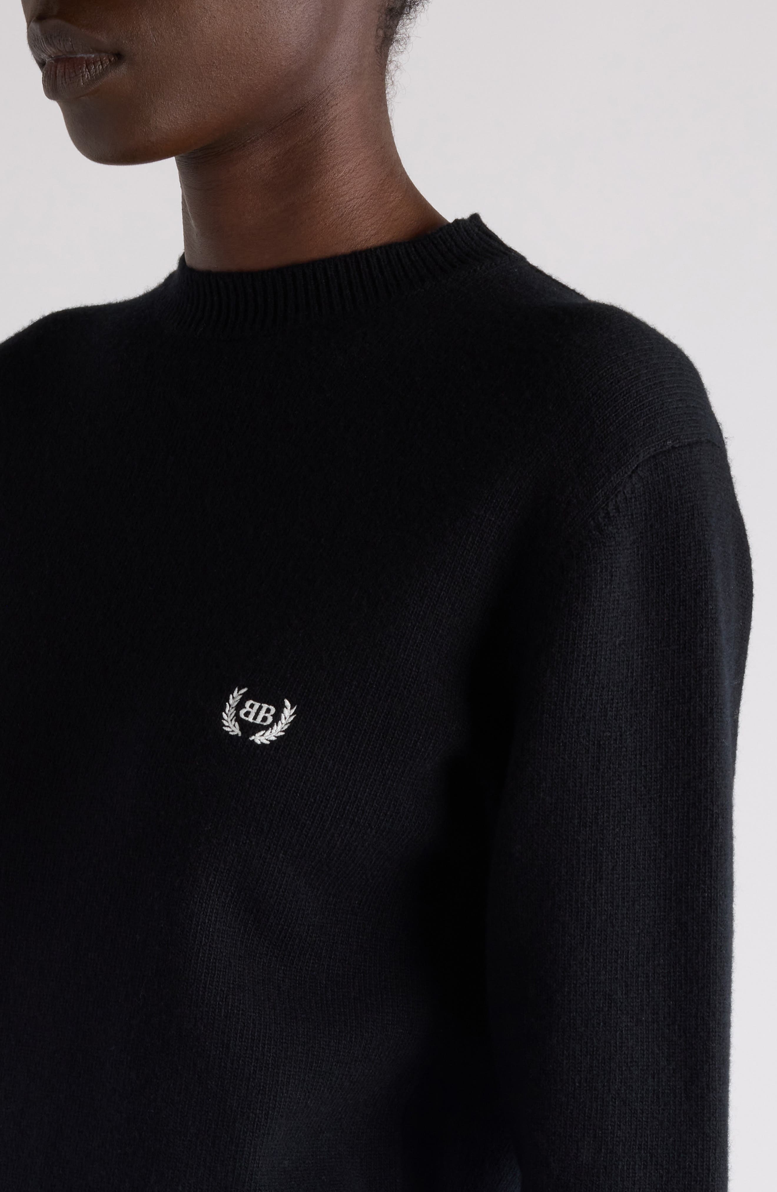 Balenciaga Logo Embroidered Wool Sweater in 1000 Black at Nordstrom - 4