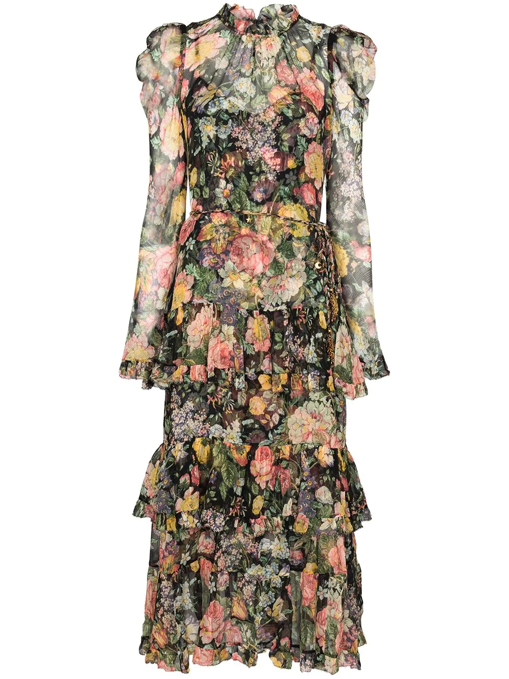 Ladybeetle floral-print puff-sleeve dress - 1