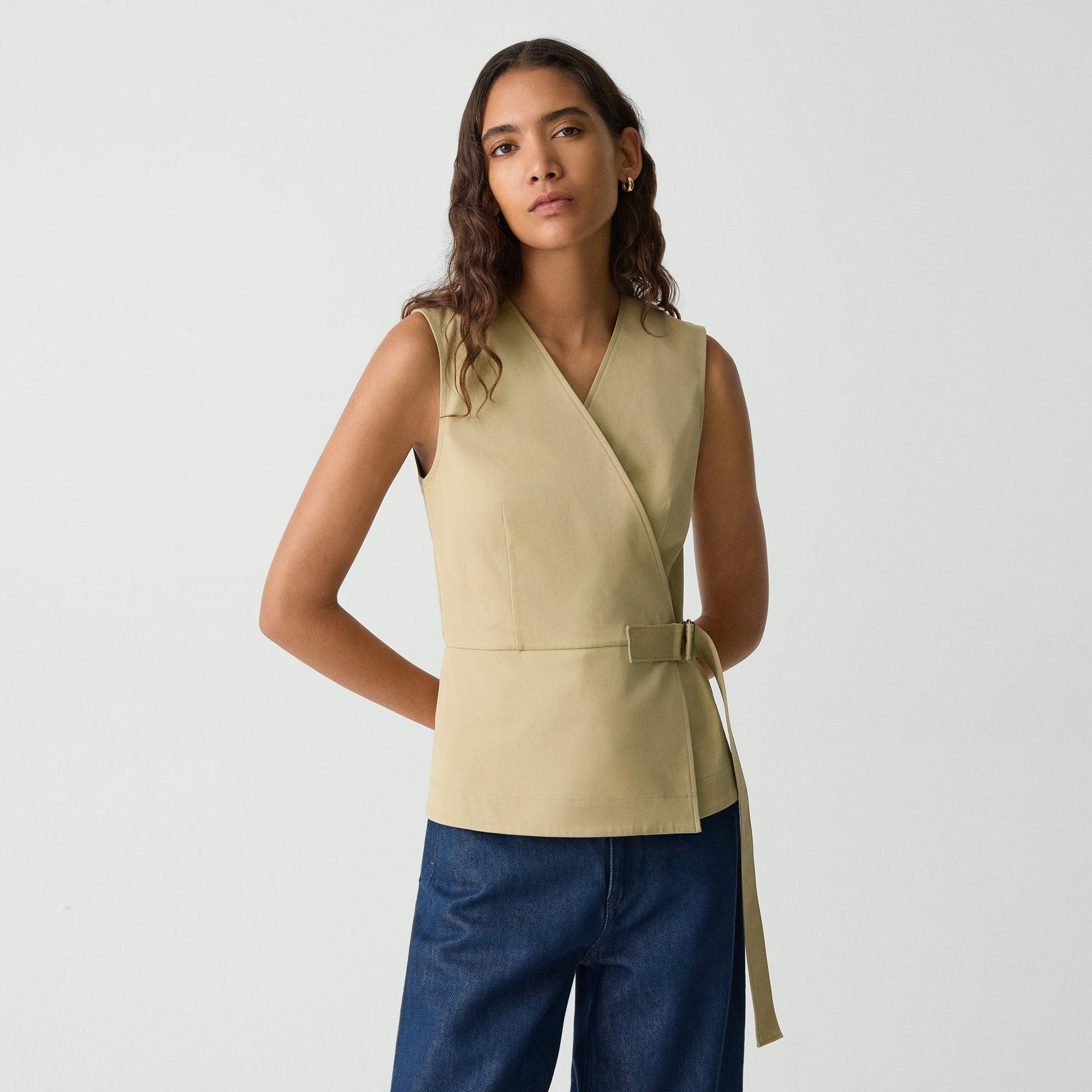 Sleeveless Wrap Top in Cotton Chino - 2