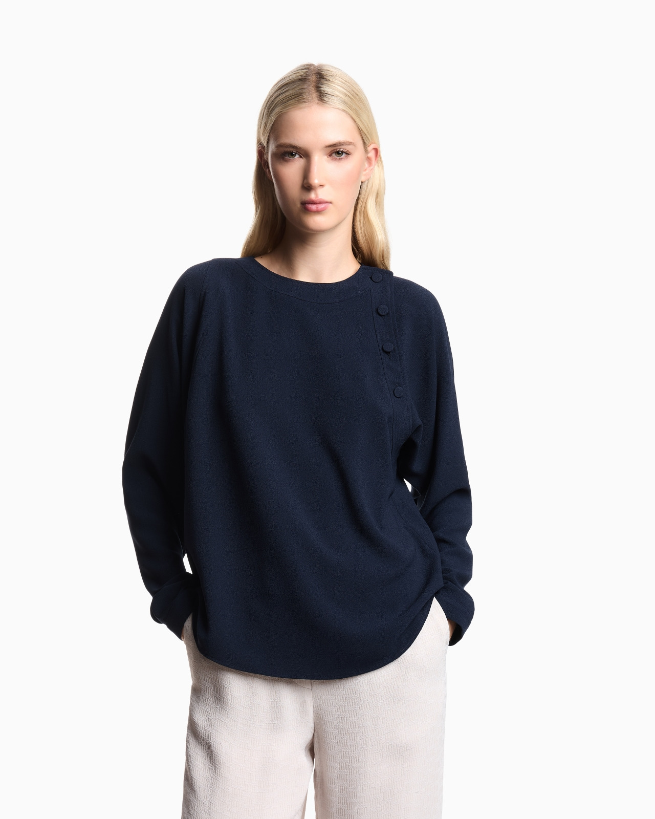STRETCH SANDBLASTED FABRIC BLOUSE - 4