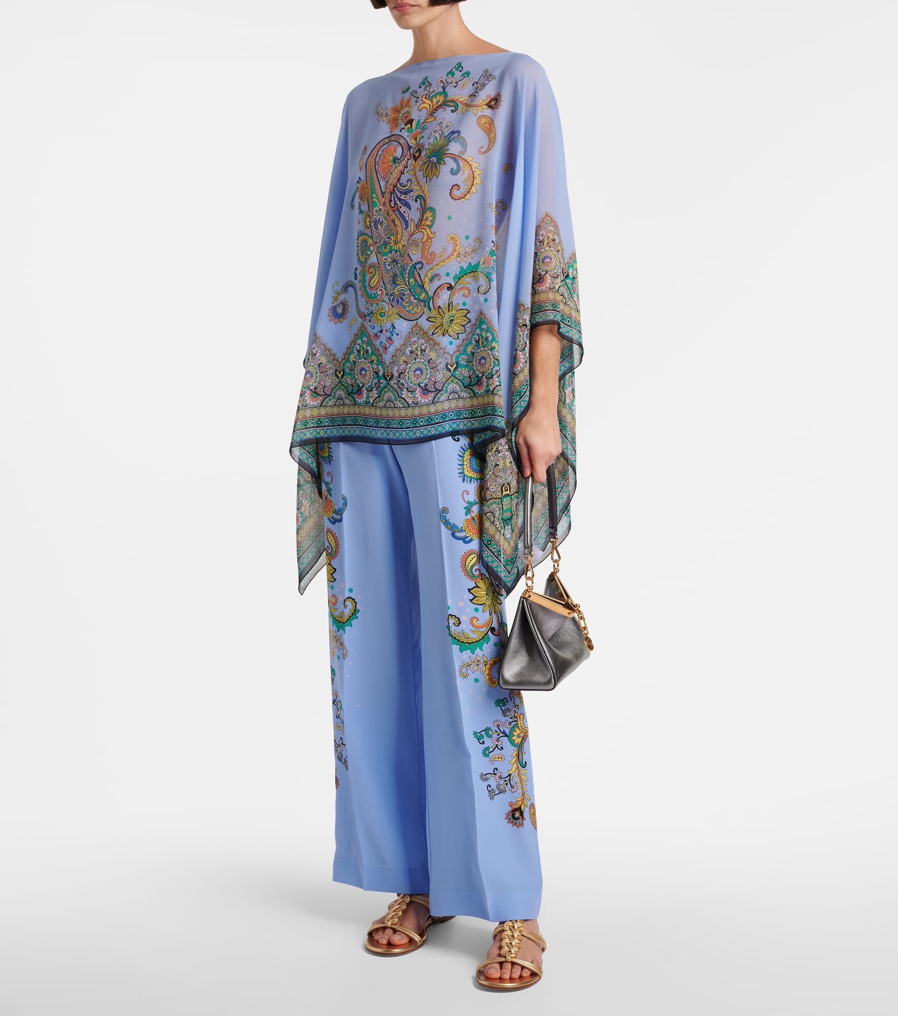 Floral silk crêpe de chine wide-leg pants - 2