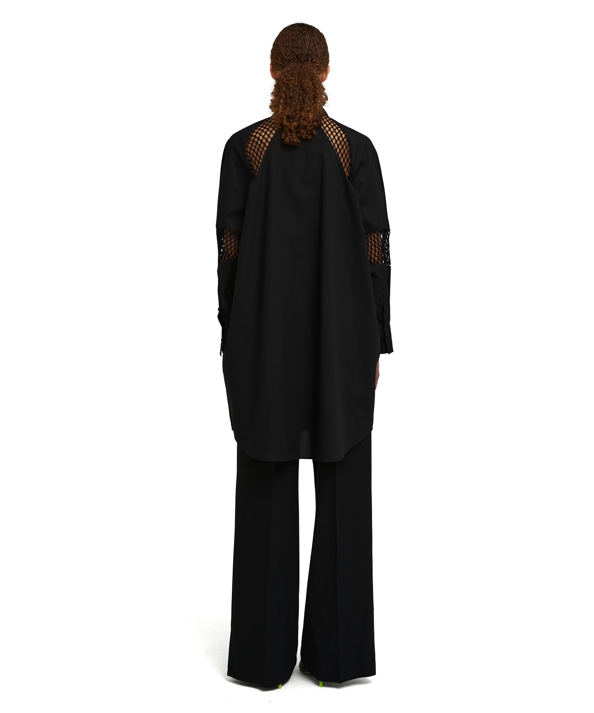 Poplin cotton tailored chemisier dress with mesh details - 4