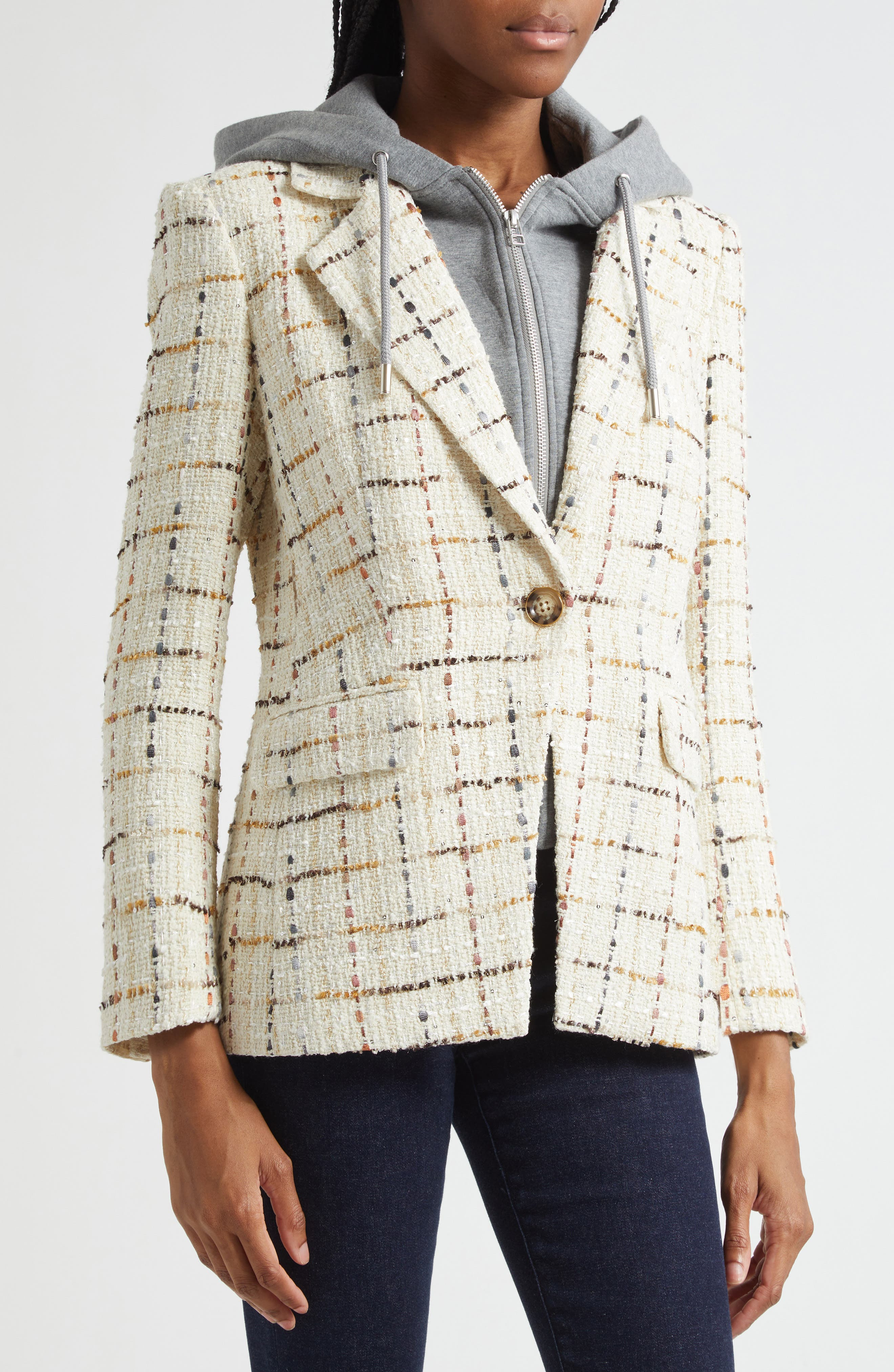 Veronica Beard Healy Check Tweed Dickey Jacket in Ecru Multi at Nordstrom - 4