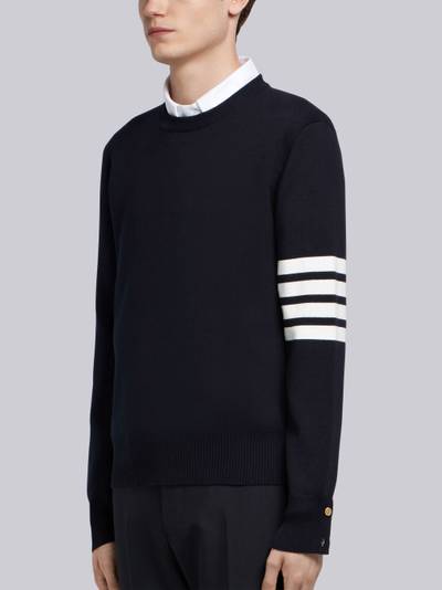 Thom Browne Navy Milano Stitch Cotton 4-Bar Crew Neck Pullover outlook