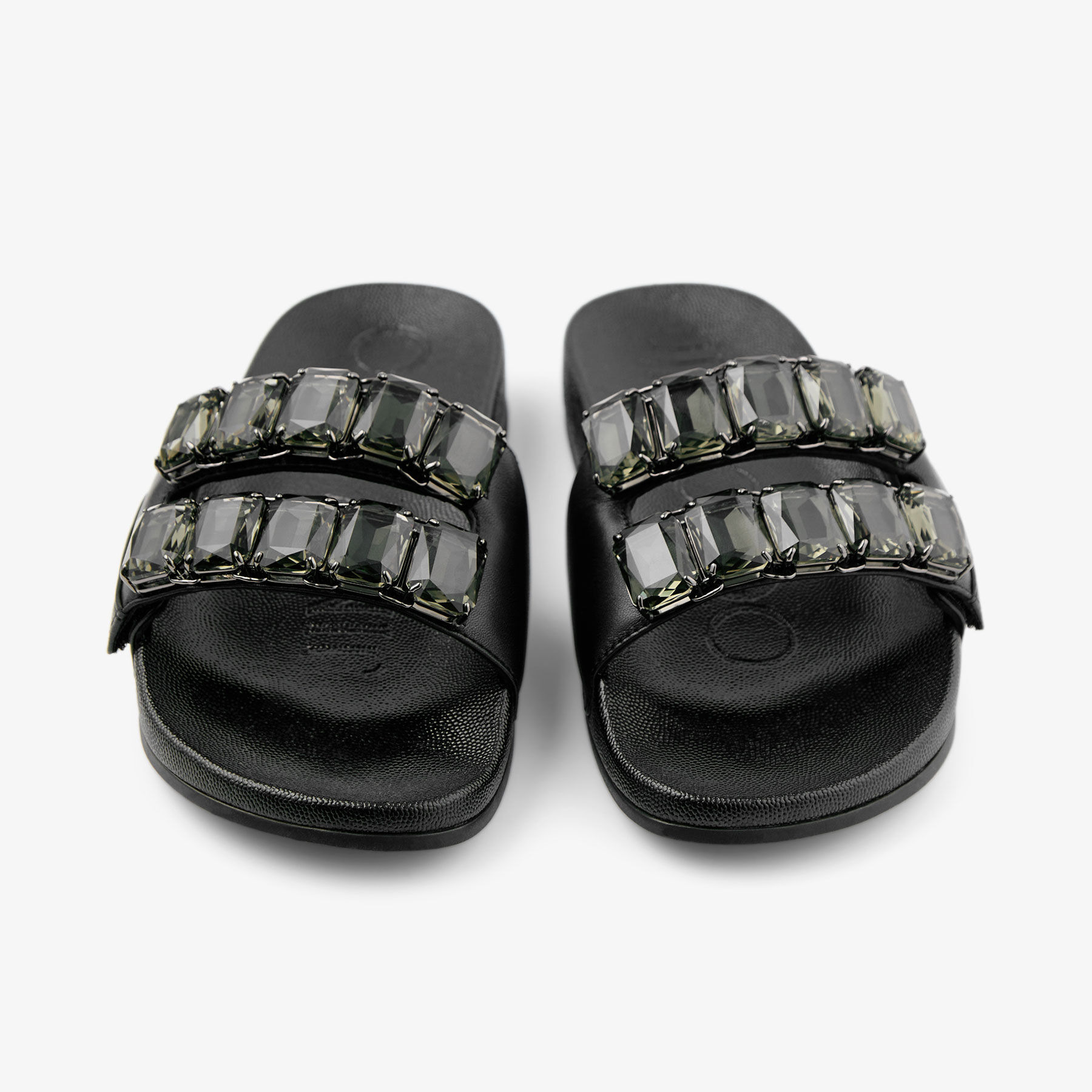 Fitz/Crystal
Black Nappa Leather Crystal Slides - 4