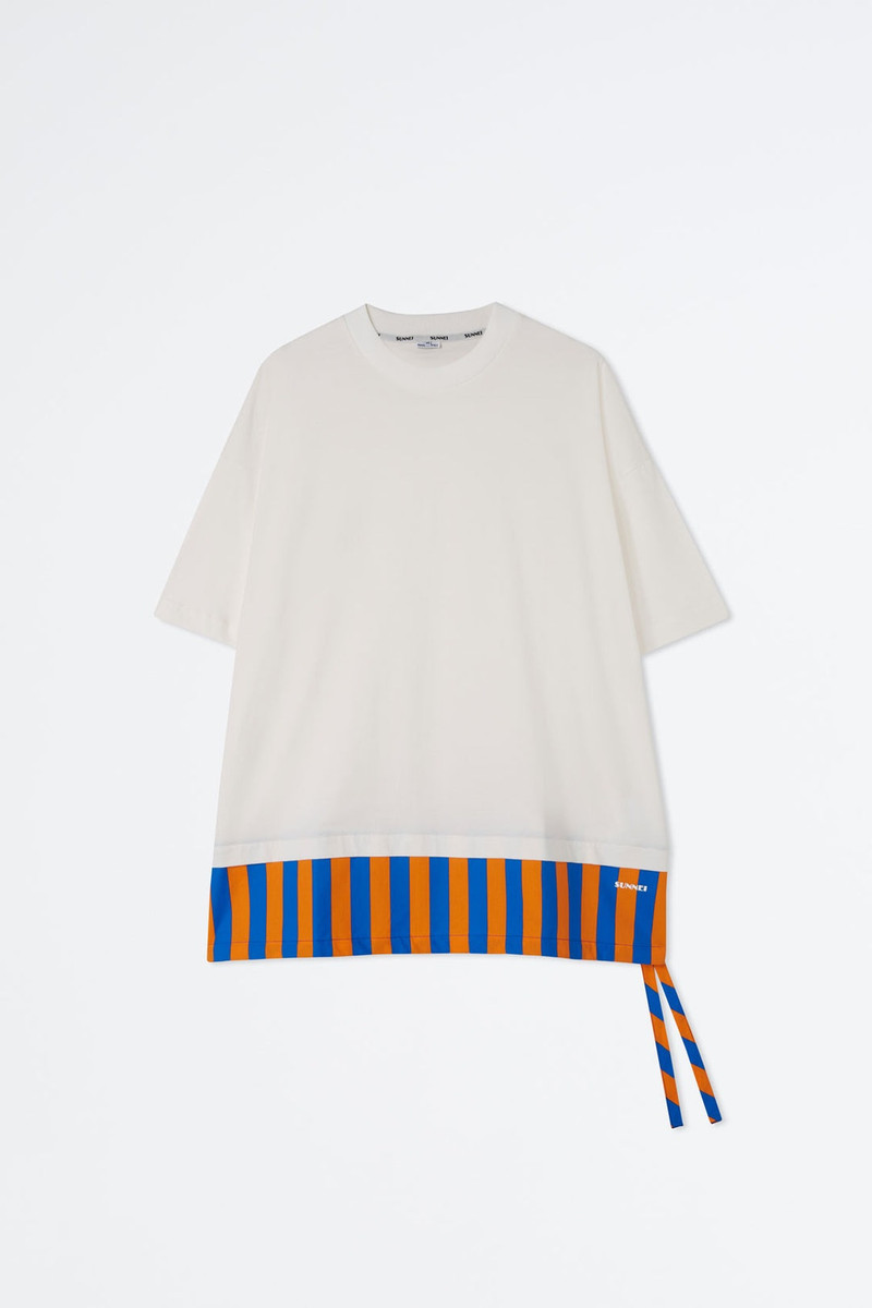 WHITE T-SHIRT WITH STRIPED DETAIL 1