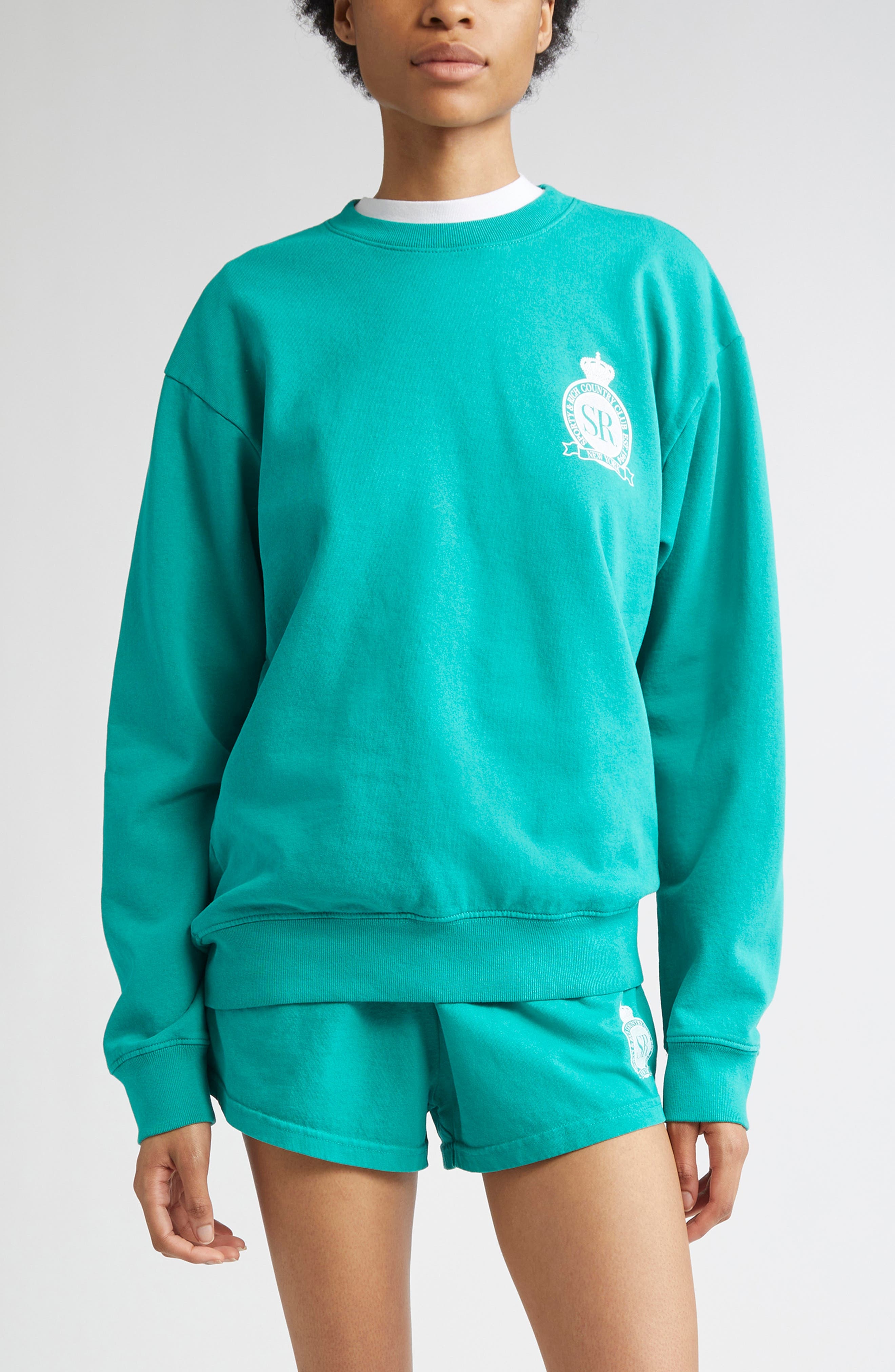 Sporty & Rich Royal Club Fleece Graphic Sweatshirt in Spring Green at Nordstrom - 1