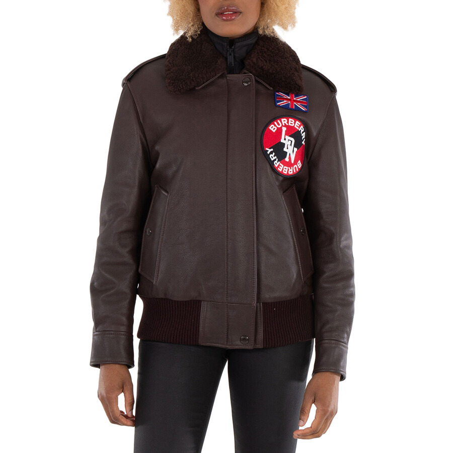 Burberry Ladies Dark Brown Shandwick Detchable Shearling Collar Flight Jacket With Warmer - 3