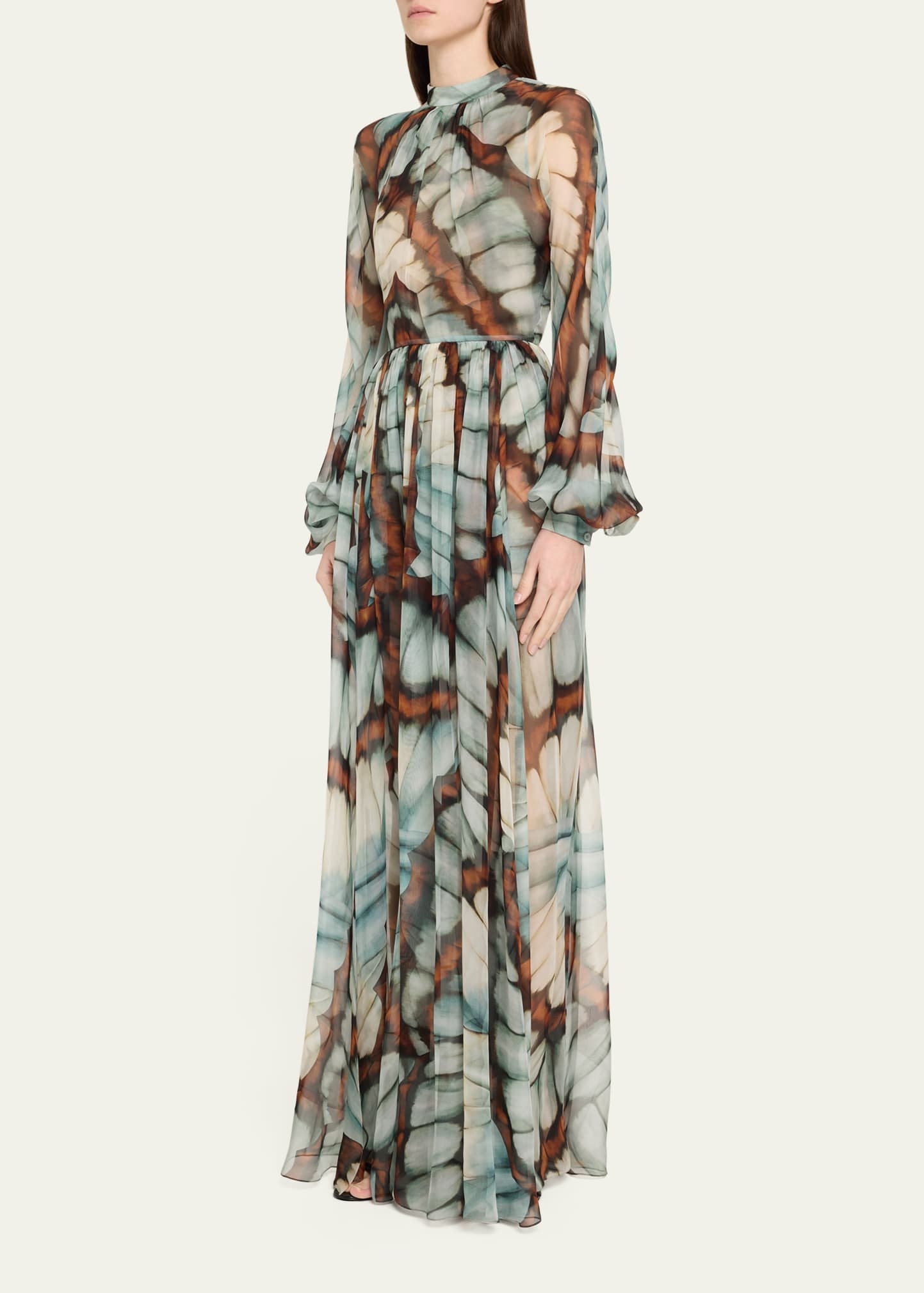 Butterfly Chiffon Long-Sleeve Maxi Dress - 4