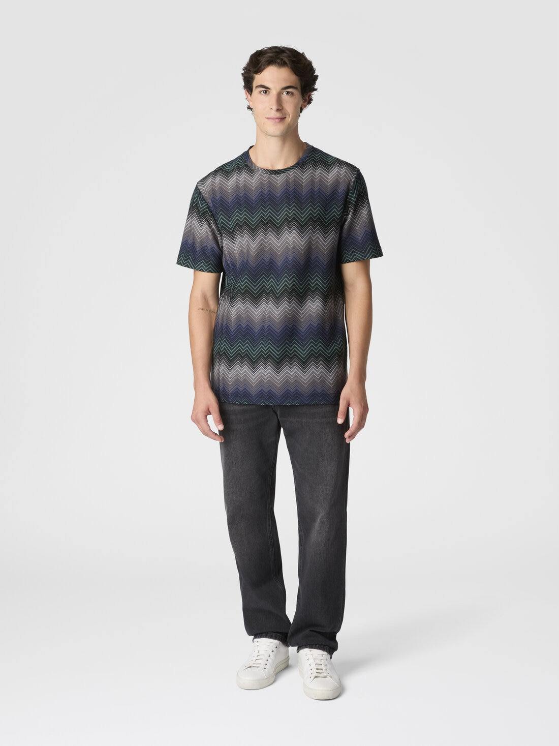Crew Neck T-Shirt with Irregular Zigzag - 2
