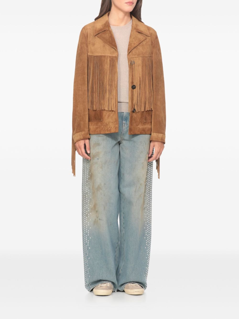 side-stud embellished jeans - 2