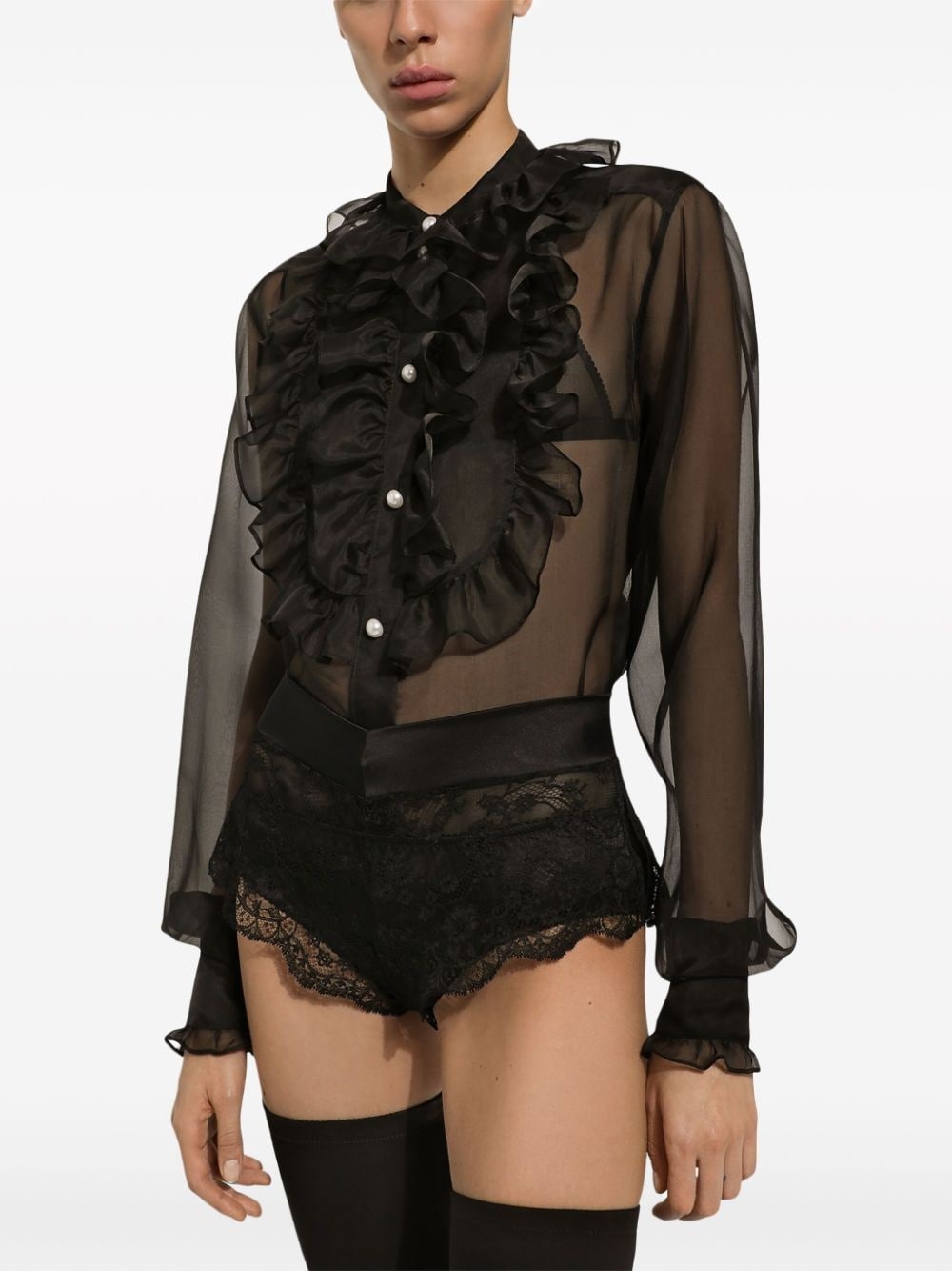 frilled-detail silk blouse - 5