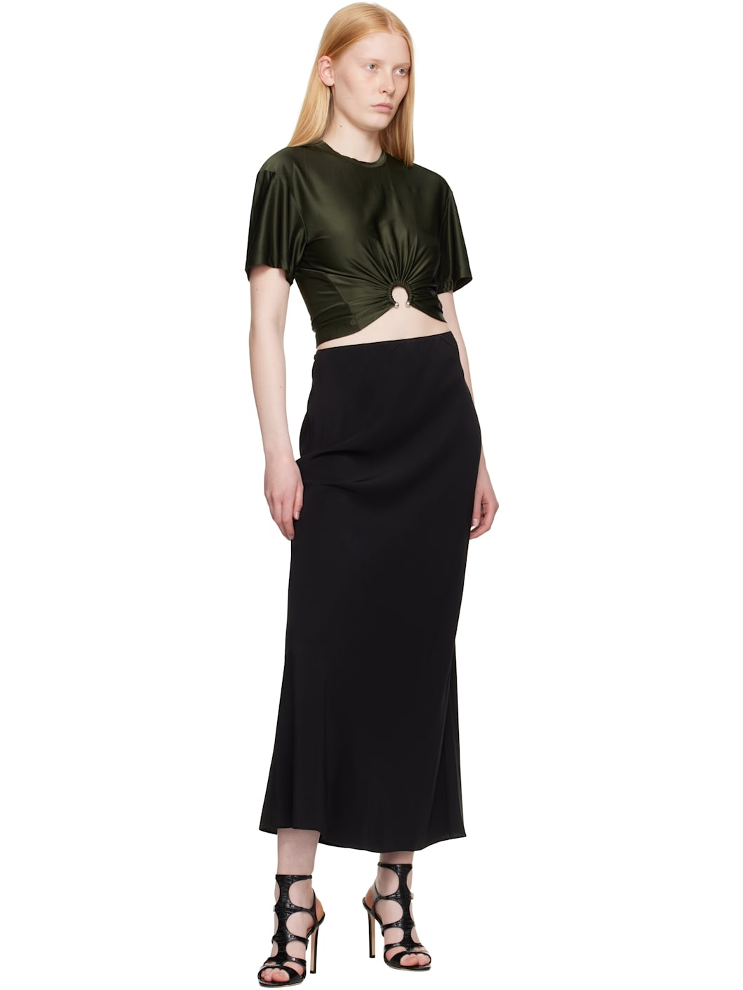 Khaki Cropped Jersey T-shirt - 4