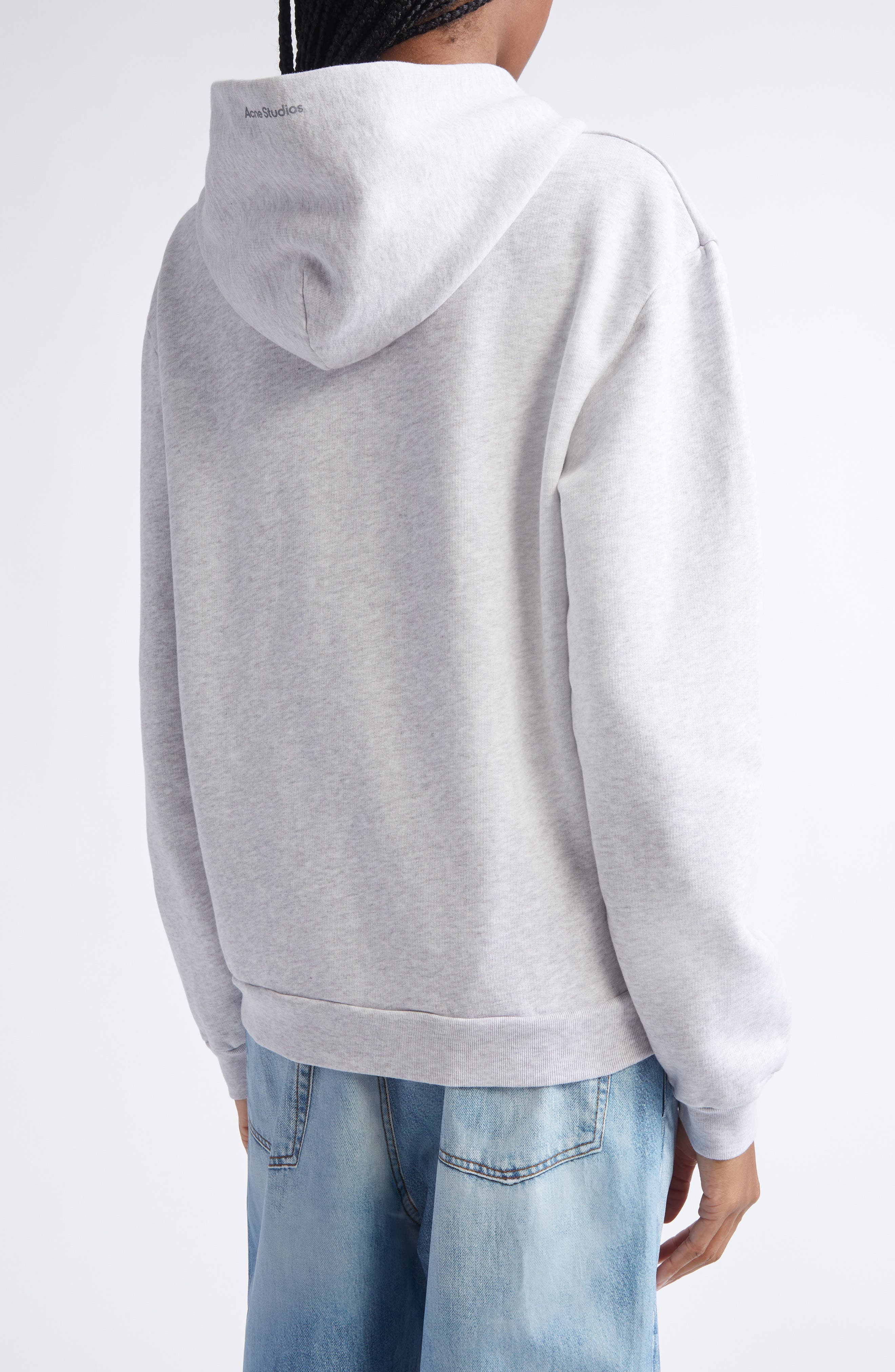 Acne Studios Fupiter Face Patch Mélange Fleece Zip Hoodie in Pale Grey Melange at Nordstrom - 2