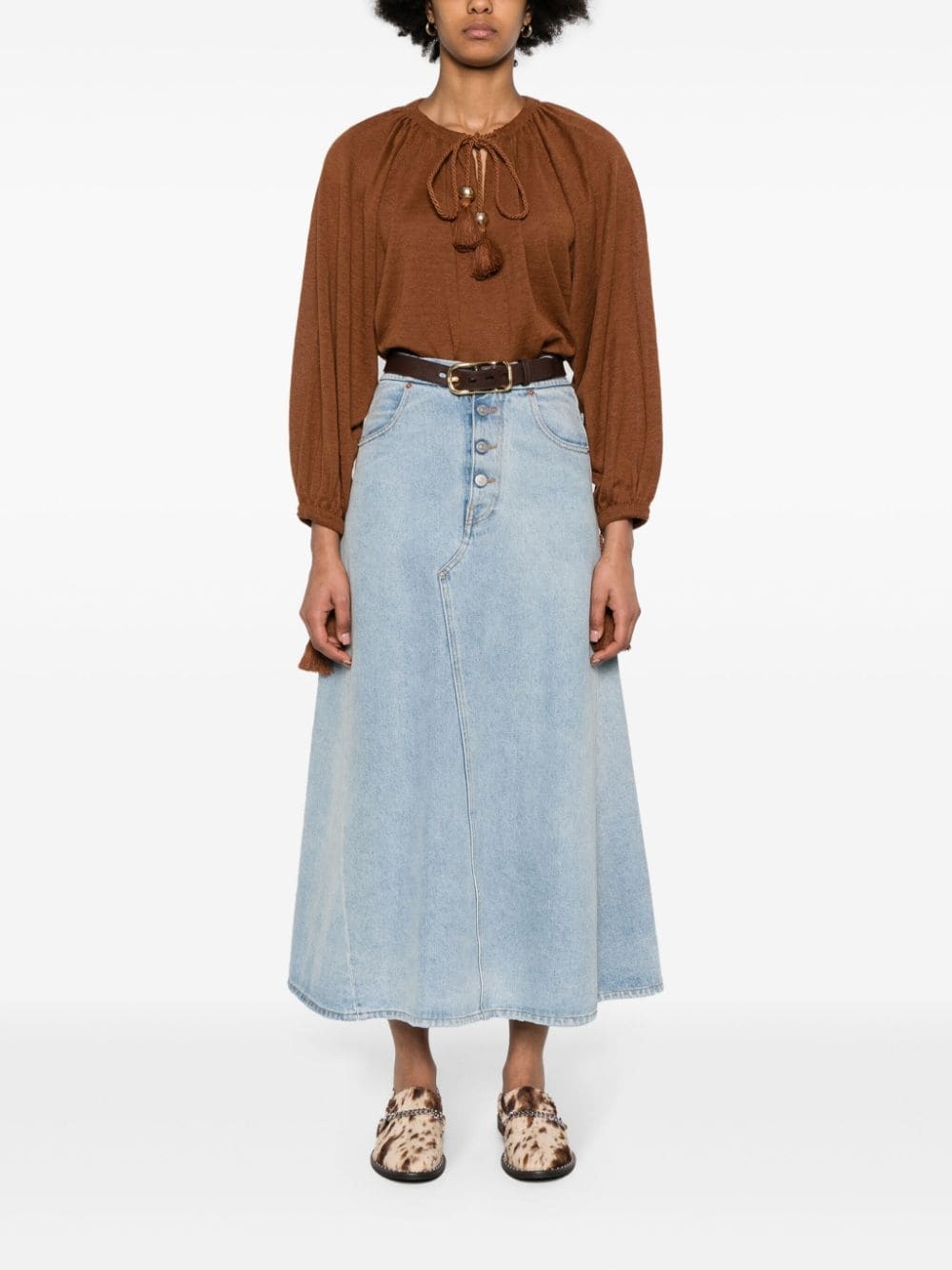 tassel-detail linen top - 2