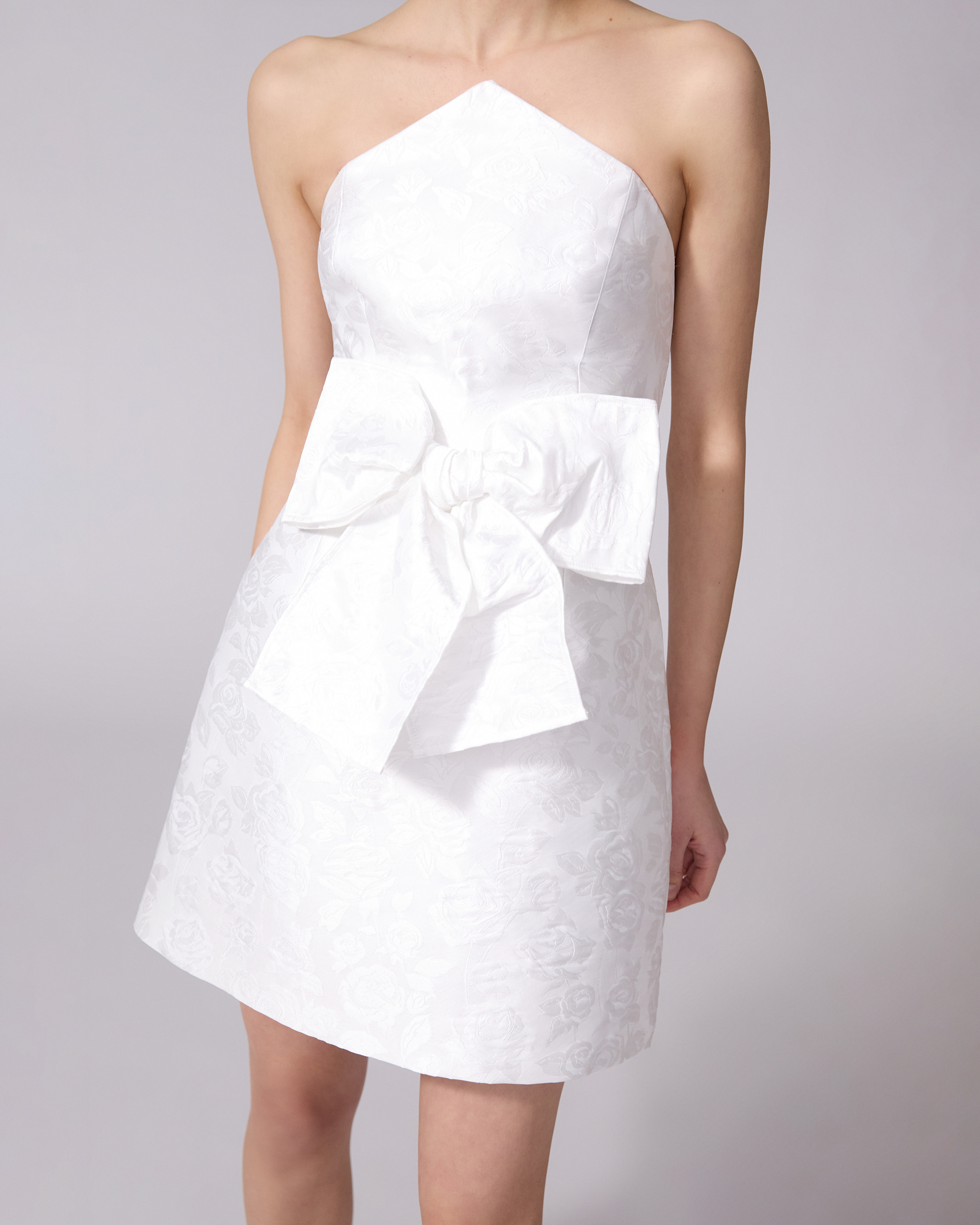 Rose Jacquard Mini Dress With Bow - 4