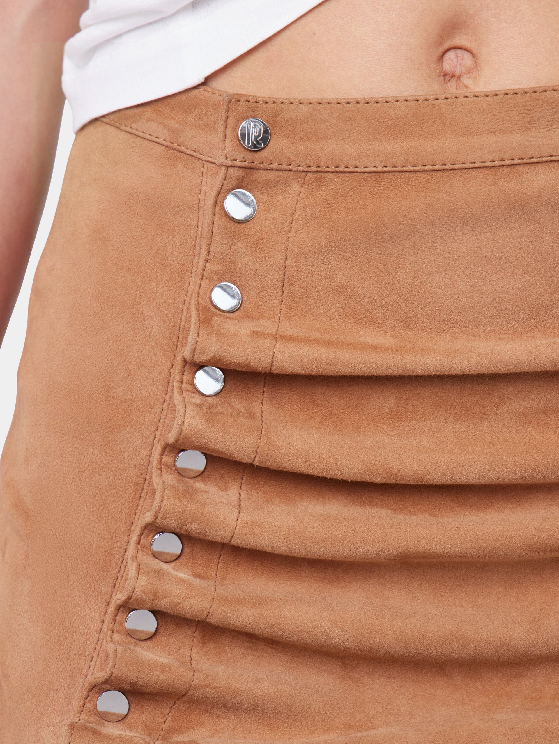 CARAMEL LONG DRAPED SKIRT IN LEATHER - 6