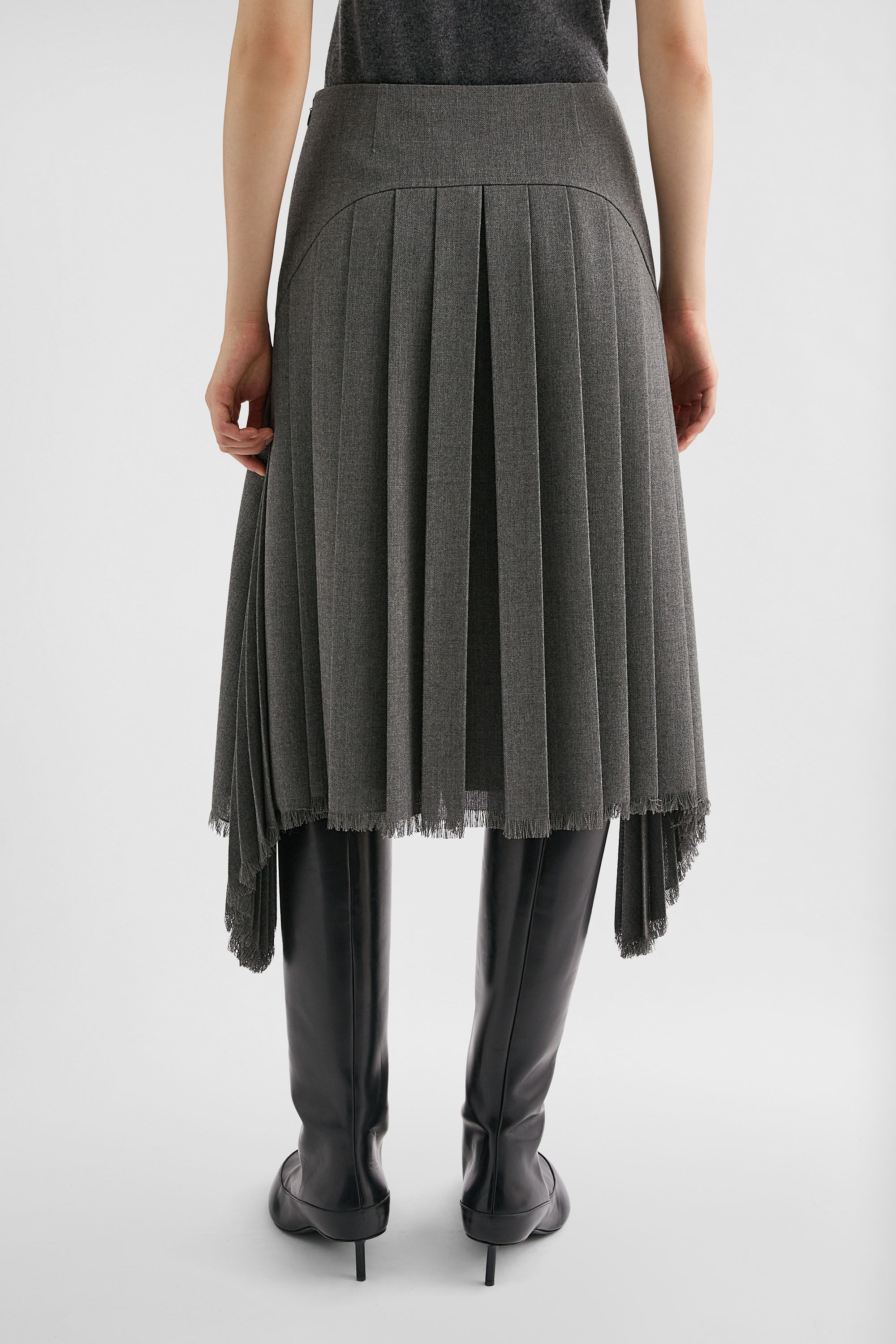 Wool Canvas Pleated Skirt - 7