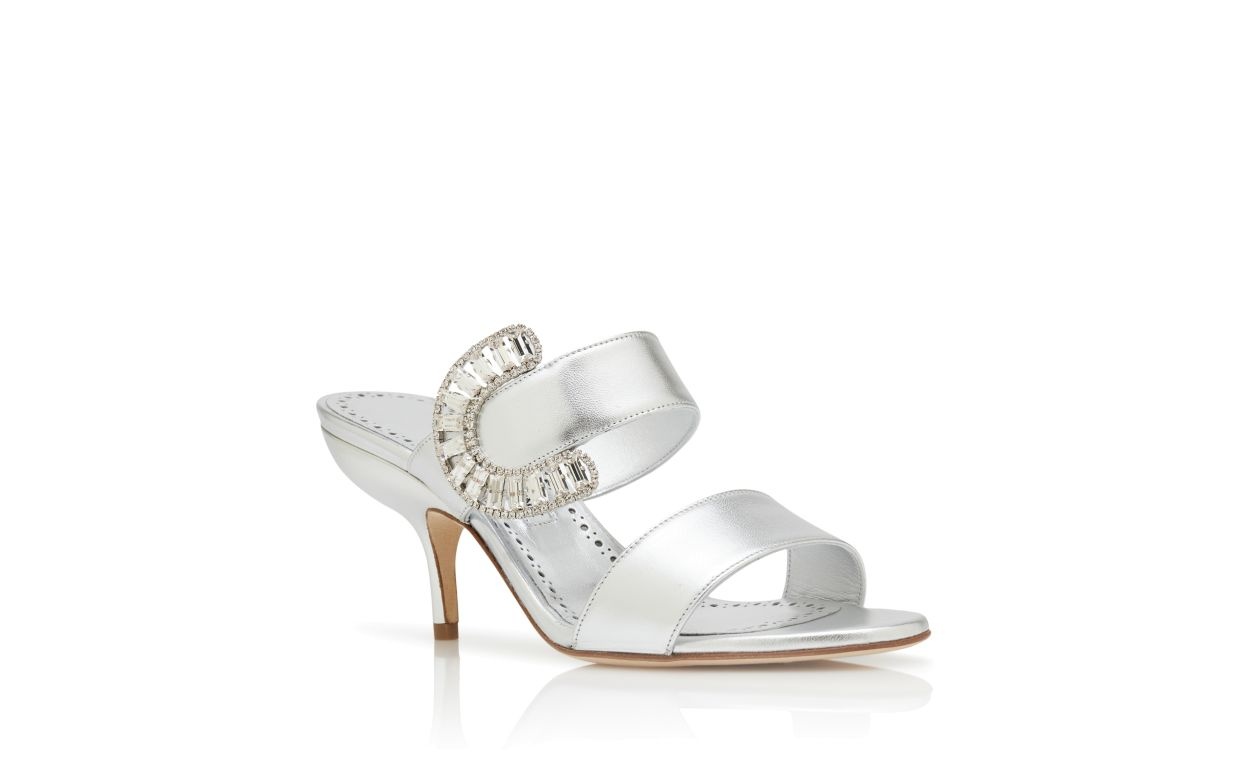 Silver Nappa Leather Embellished Mules - 3