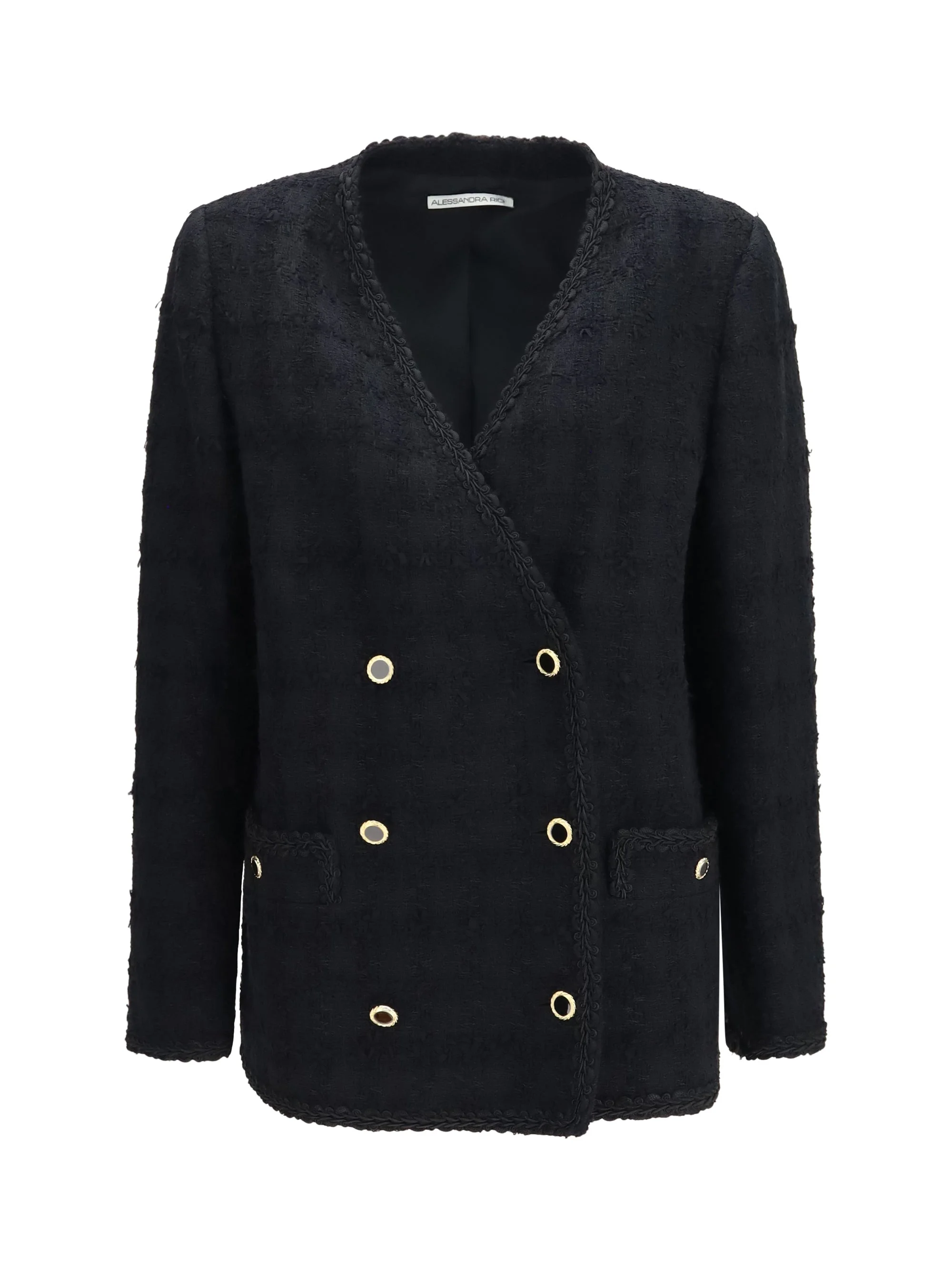 Alessandra Rich Double-breasted Checked Tweed Jacket Black - 1