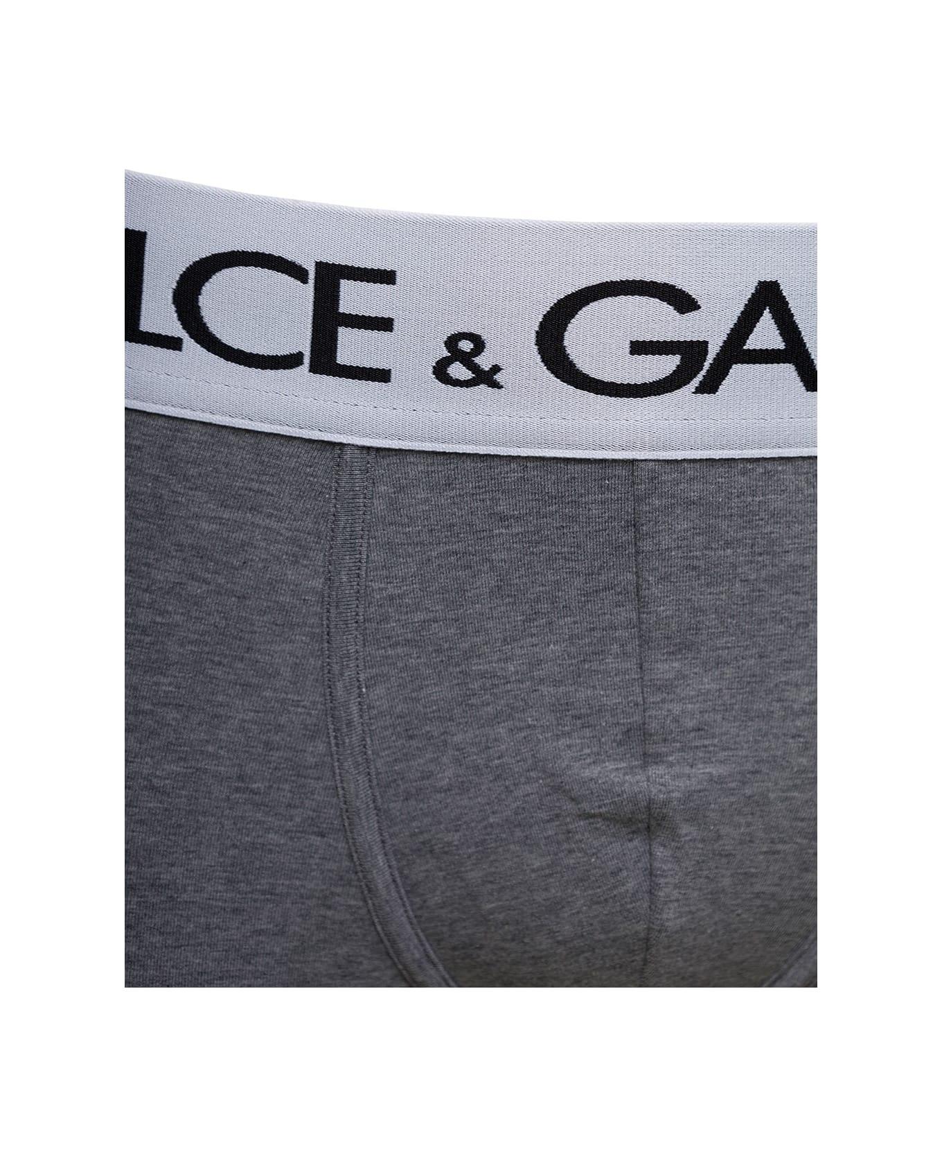 Grey Boxer Briefs With Branded Waistband In Stretch Cotton Man - 3