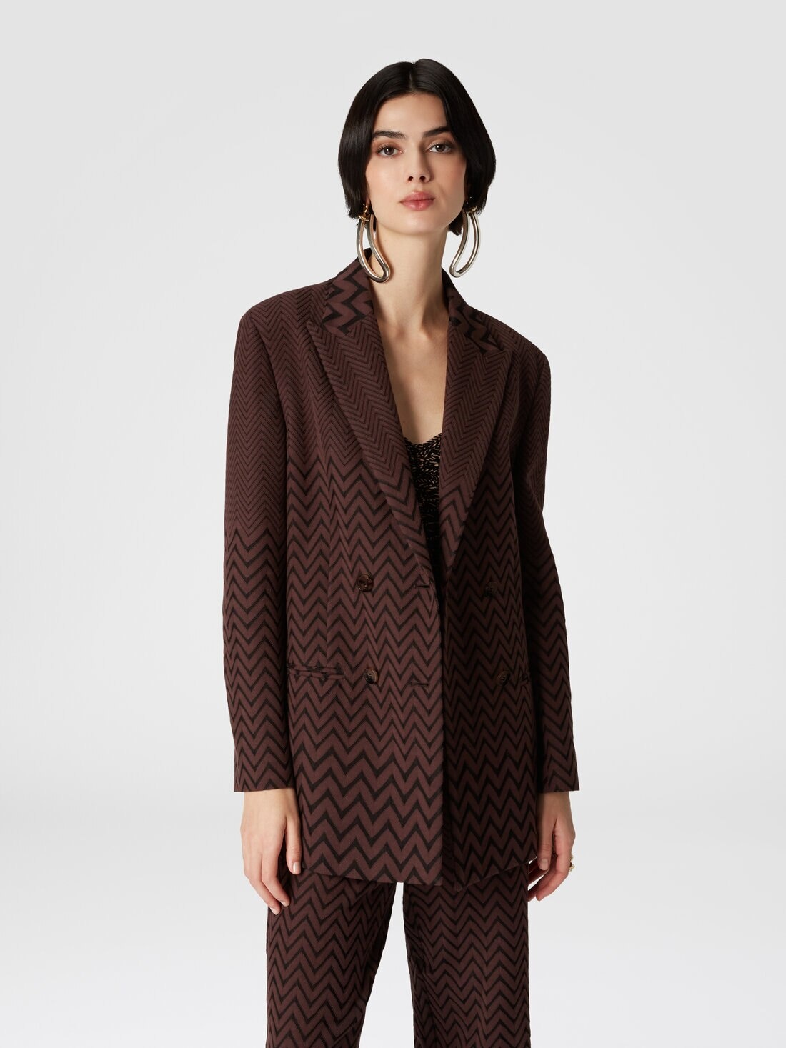 Double-breasted zigzag cotton and viscose blazer - 4