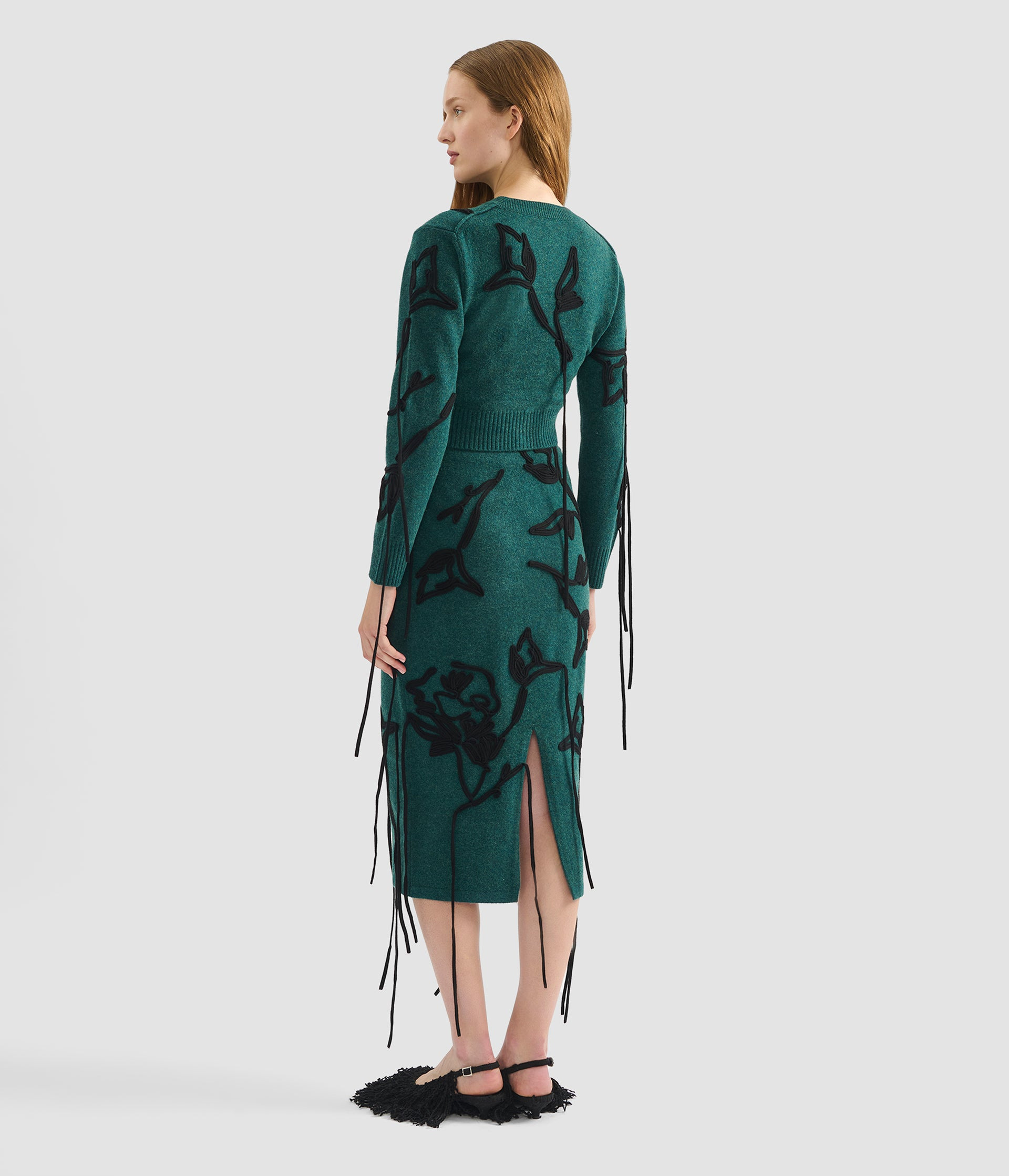 EMBROIDERED MERINO WOOL PENCIL SKIRT - 3