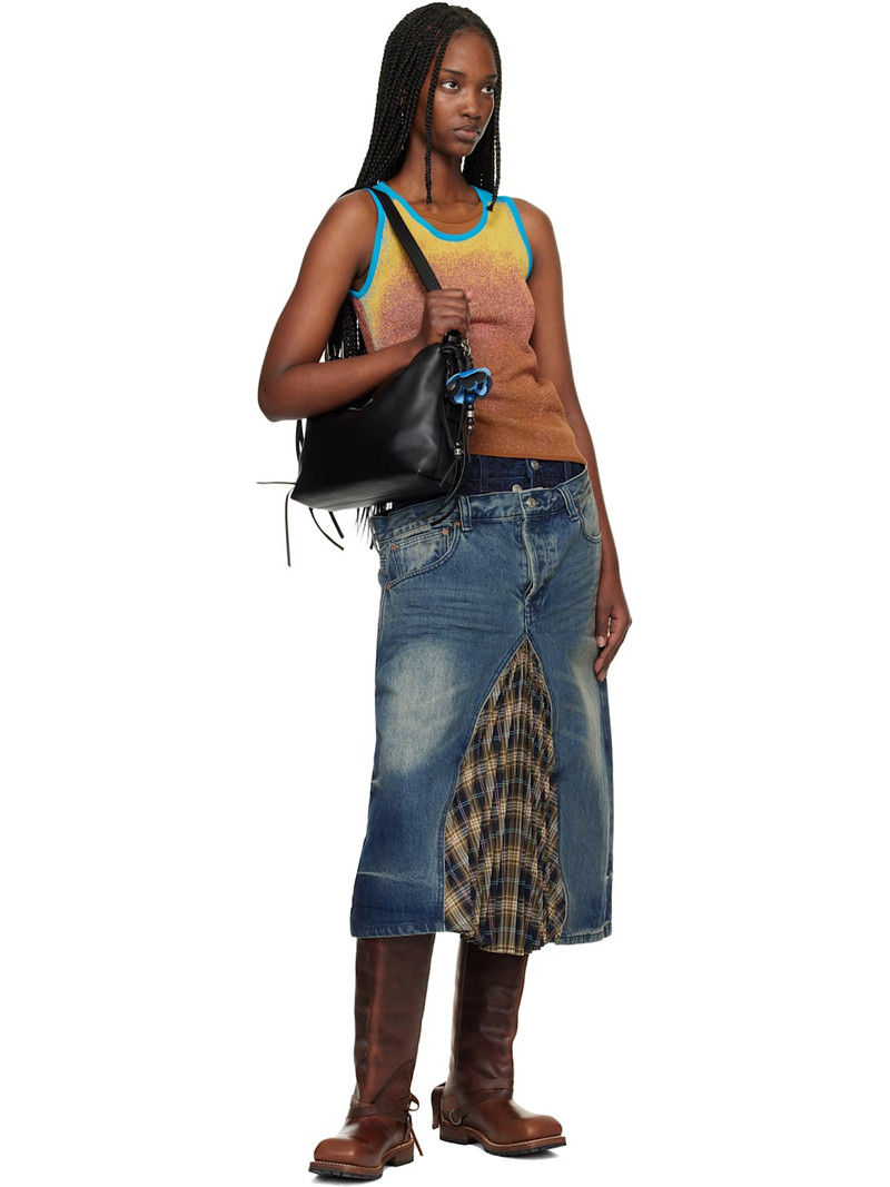 Andersson Bell Blue & Khaki Pleats Combo Flipped Denim Midi Skirt outlook