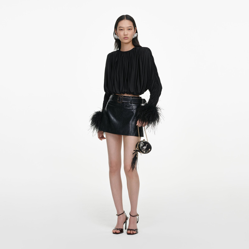 Black Jersey Gathered Feather Top 2
