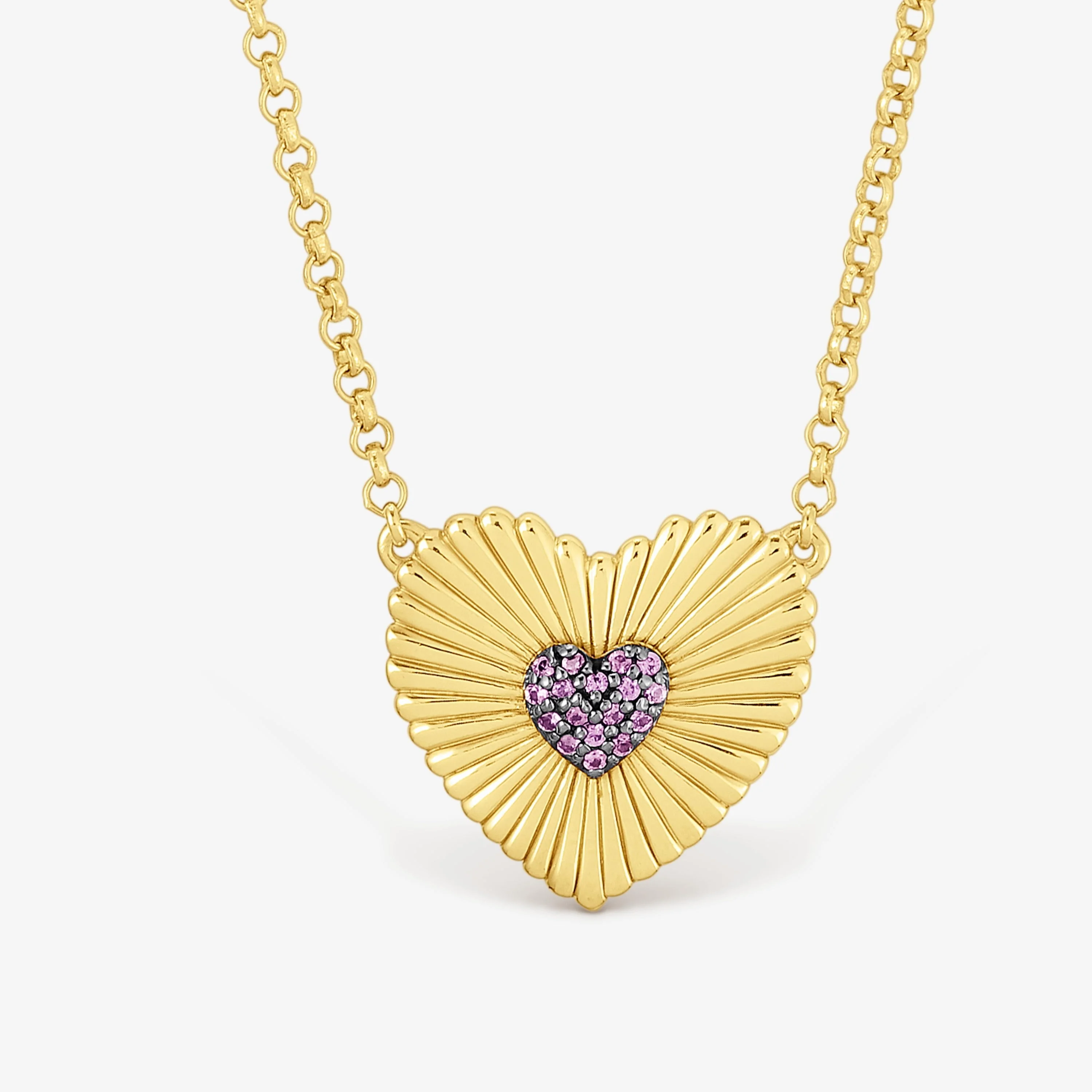 Silver vermeil Necklace with rhodolite heart Iris Motif - 1