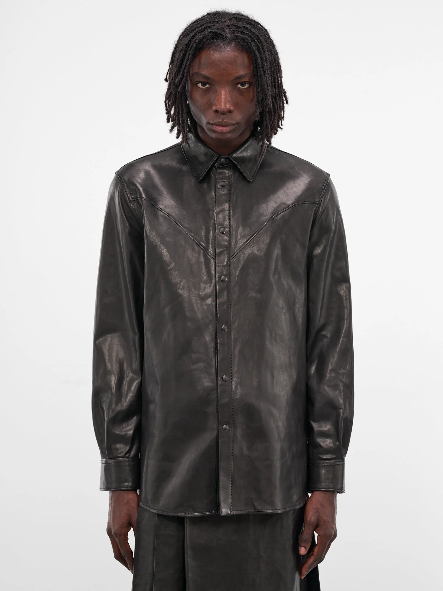Benedictus Black Lambskin Button-Up Shirt - 1