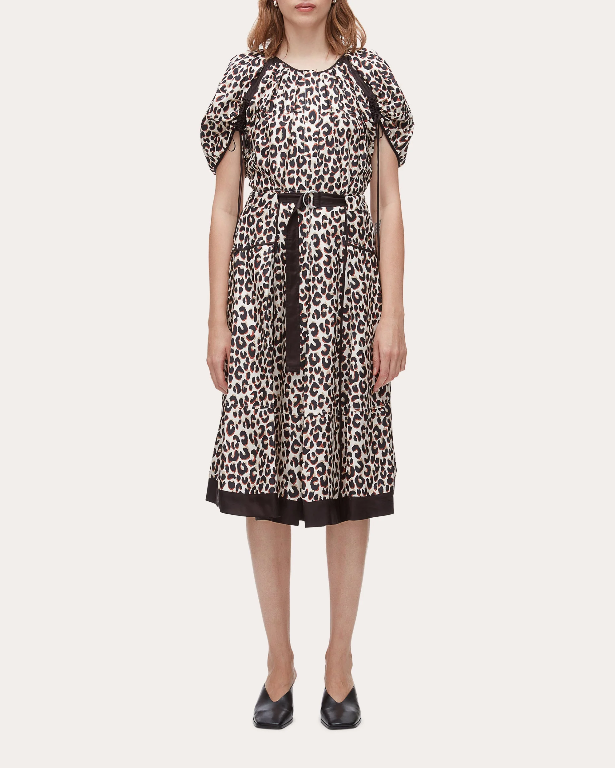 Leopard Silk Twill Ruched-Sleeve Top - 1