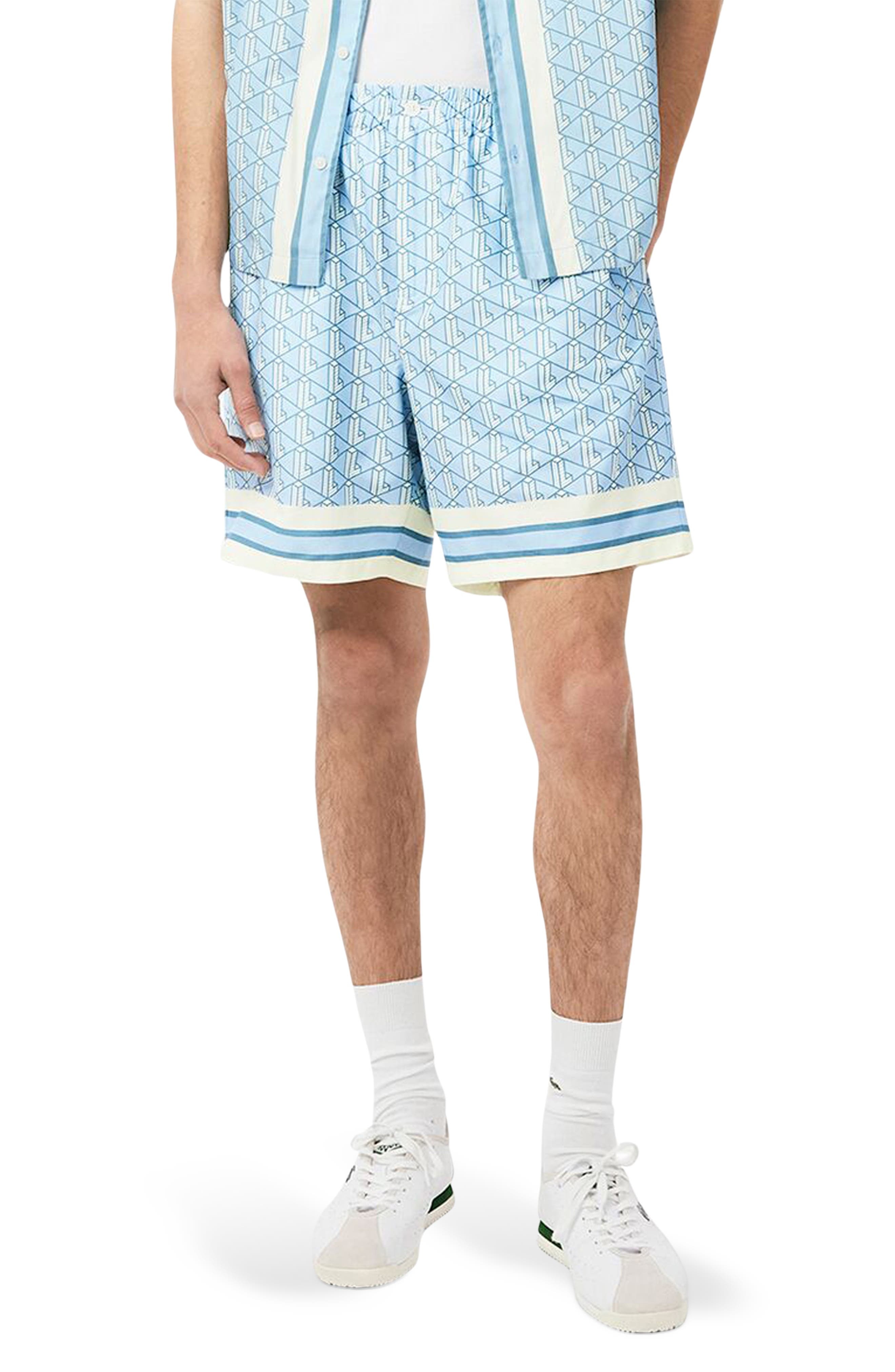 Lacoste Monogram Relaxed Fit Pull-On Shorts in Gil Overview/Limestone at Nordstrom - 1