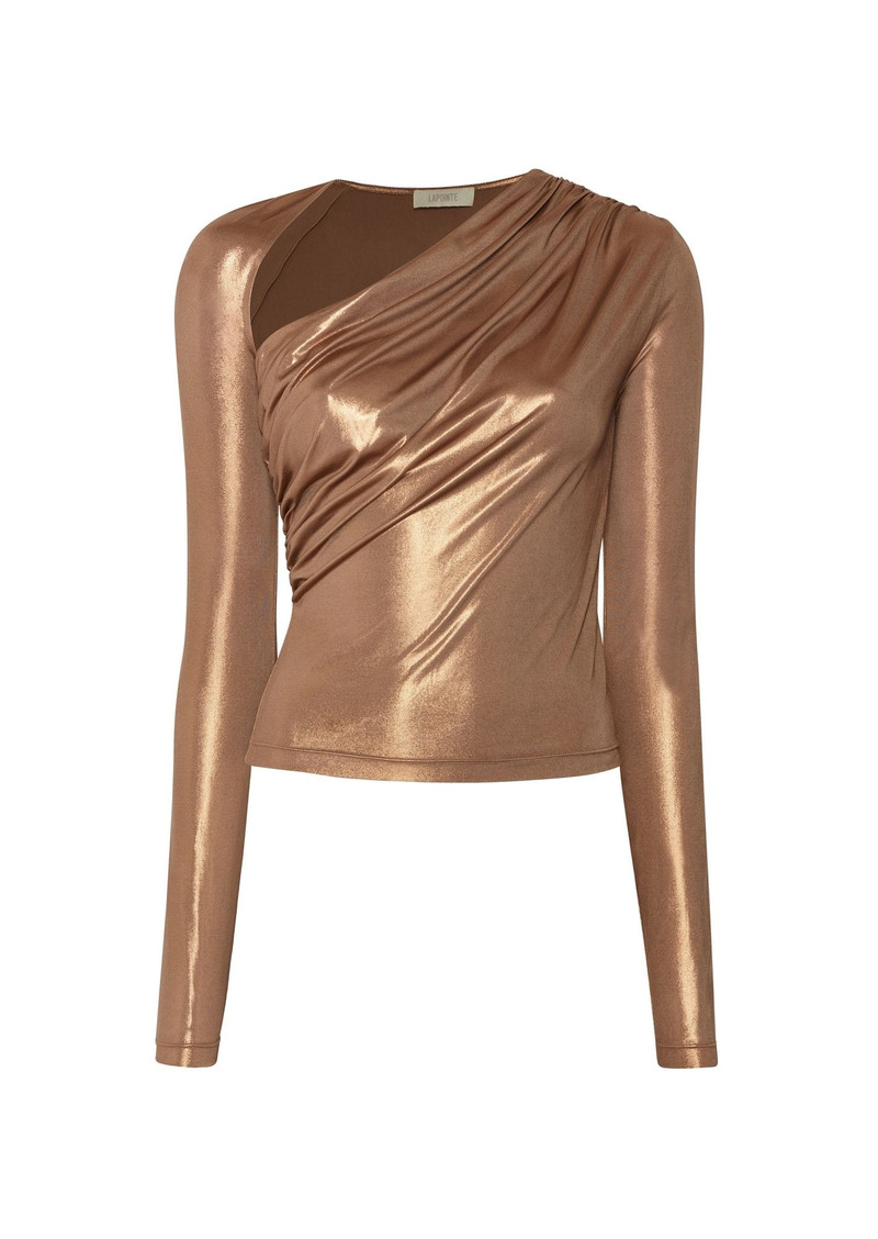 Coated Jersey Asymmetrical Ruched Top 1
