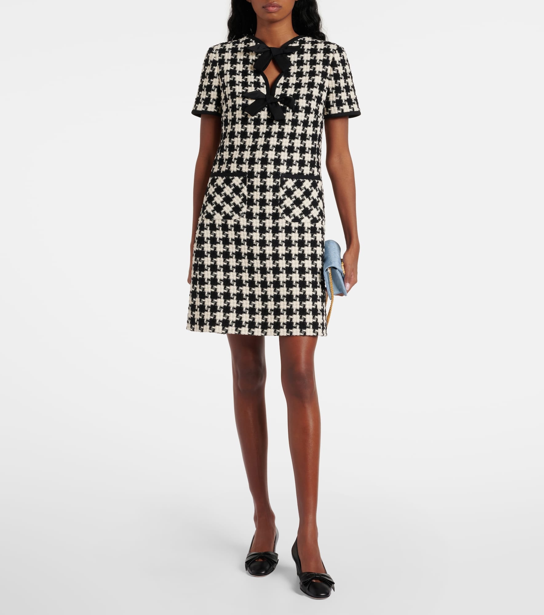 Bow-detail houndstooth tweed minidress - 2