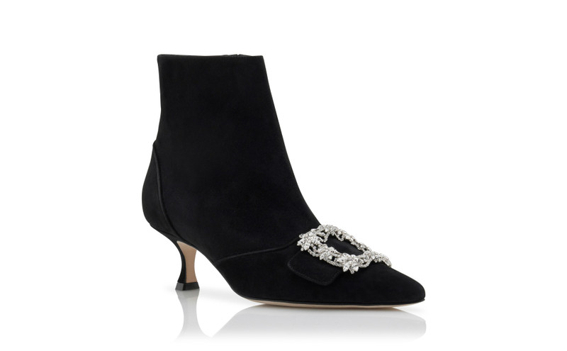 Black Suede Crystal Buckle Ankle Boots 3