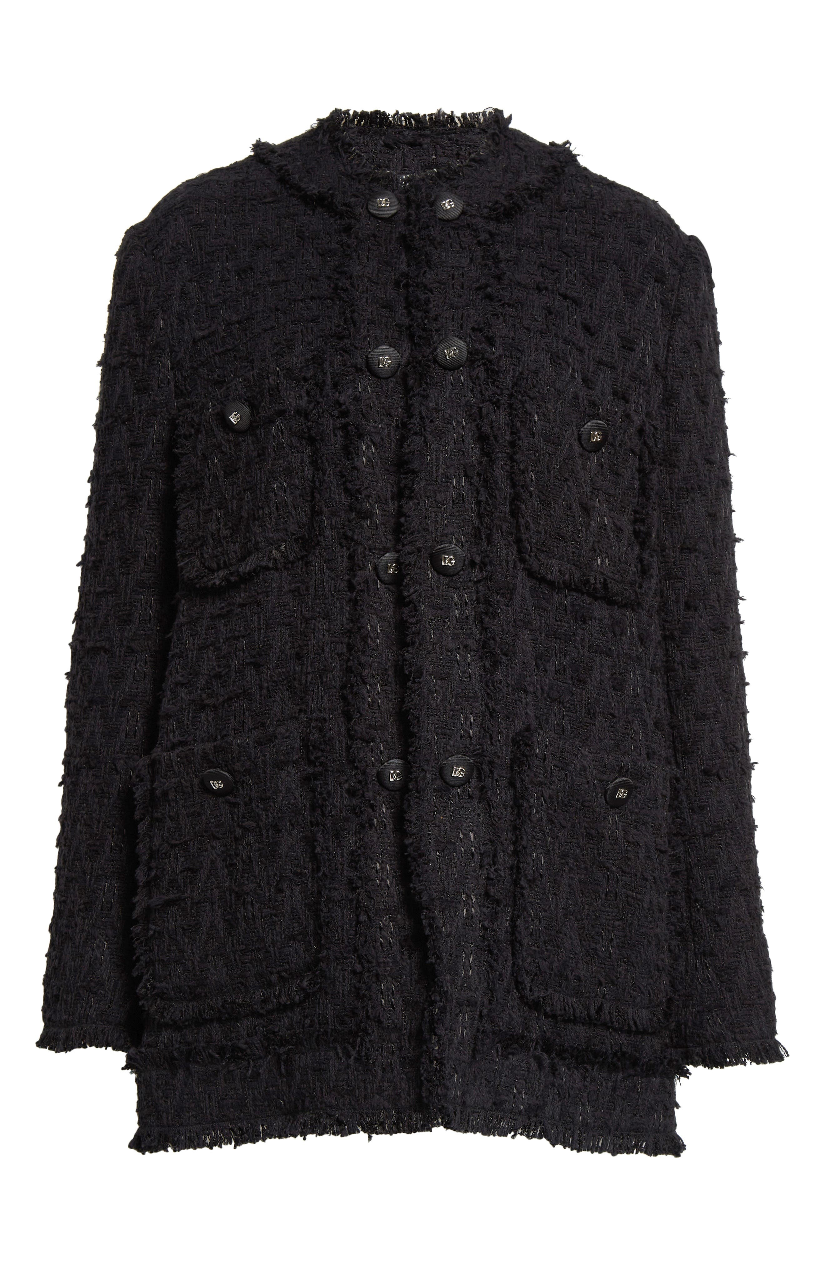 Logo Button Collarless Tweed Jacket - 7