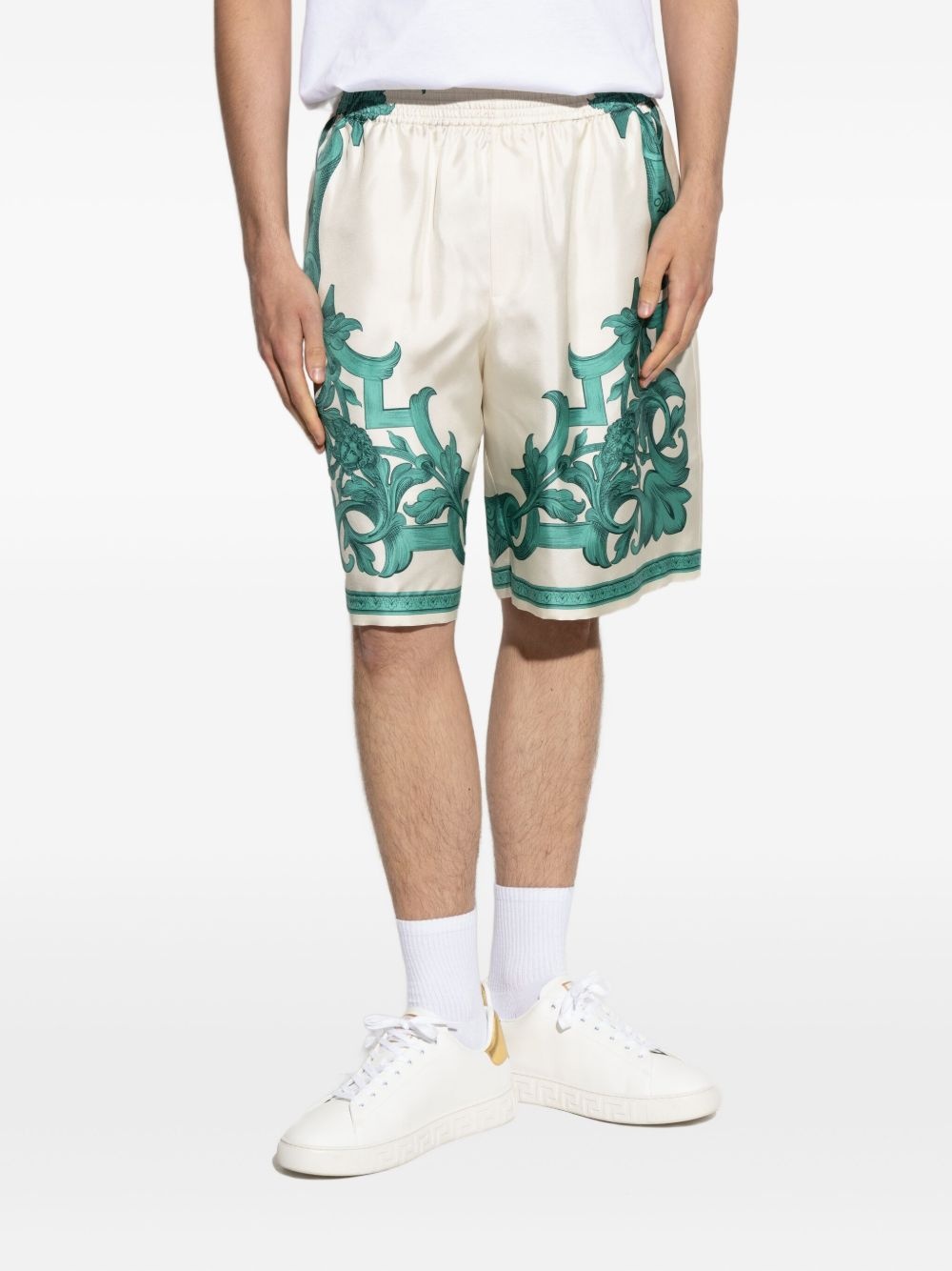 baroque print silk shorts - 3