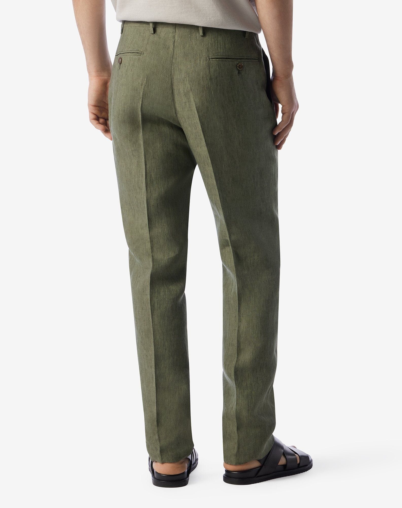 Single-dart green trousers made from pure linen chambray - 3