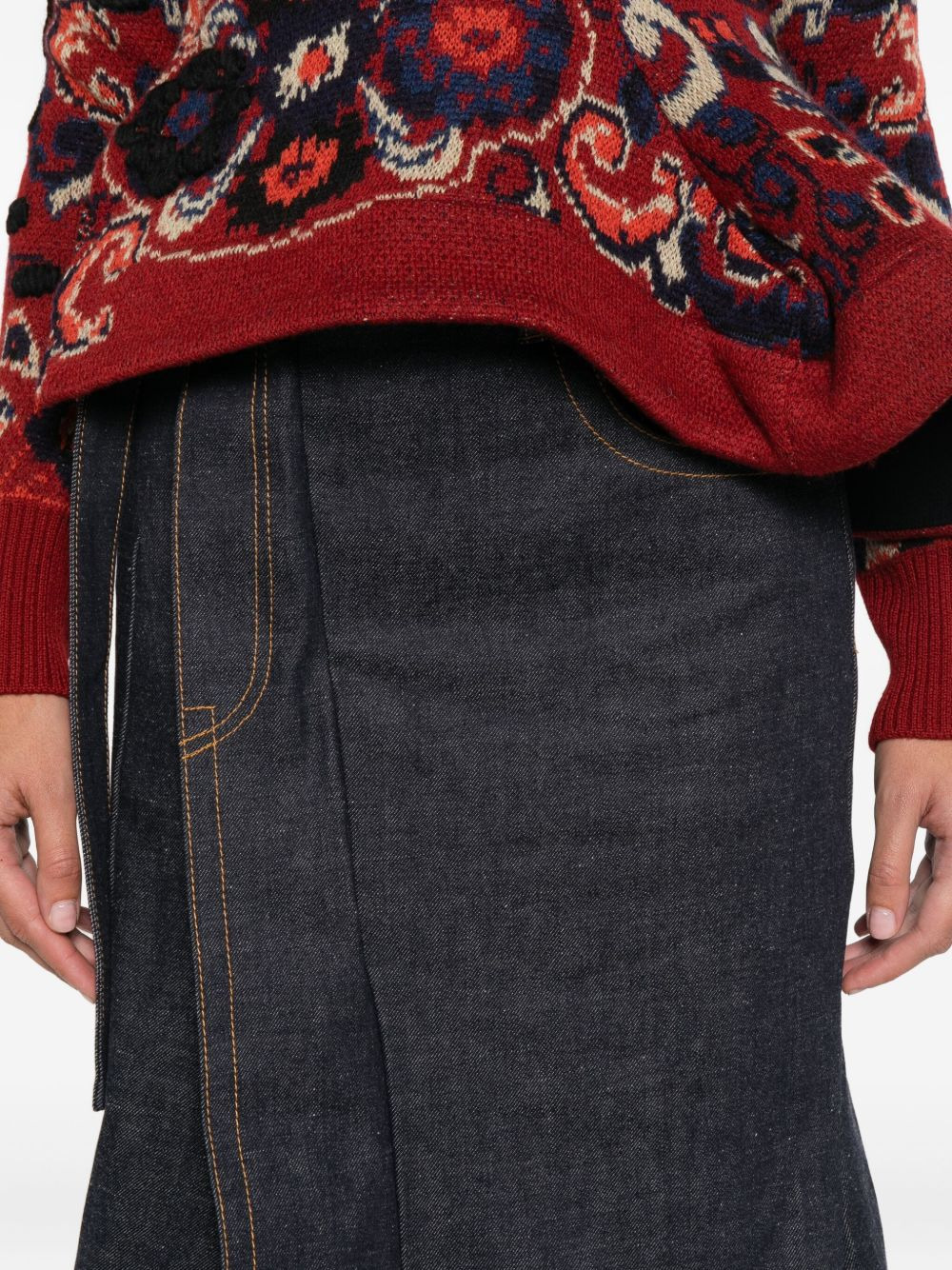 belted pleated denim skirt - 5