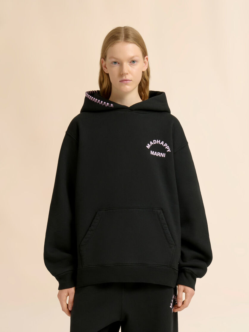 MARNI + MADHAPPY BLACK COTTON HOODIE WITH ANIMAL PRINT - 2