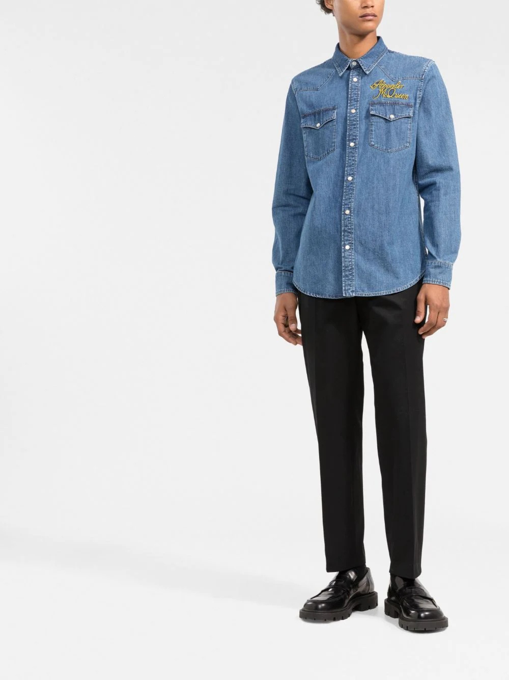 logo-embroidered denim shirt - 2