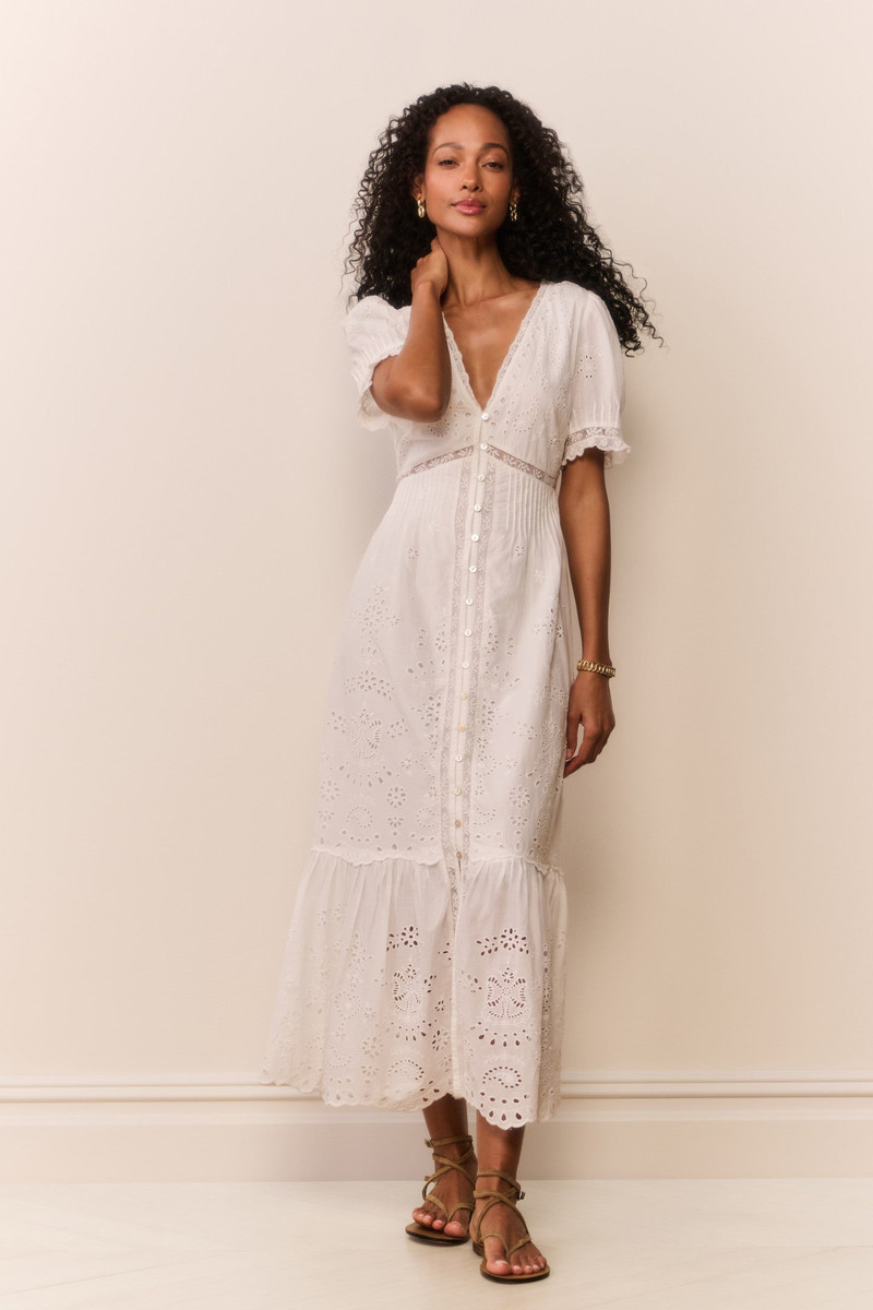 LoveShackFancy Tarragon Cotton Bandana Eyelet Midi Dress outlook