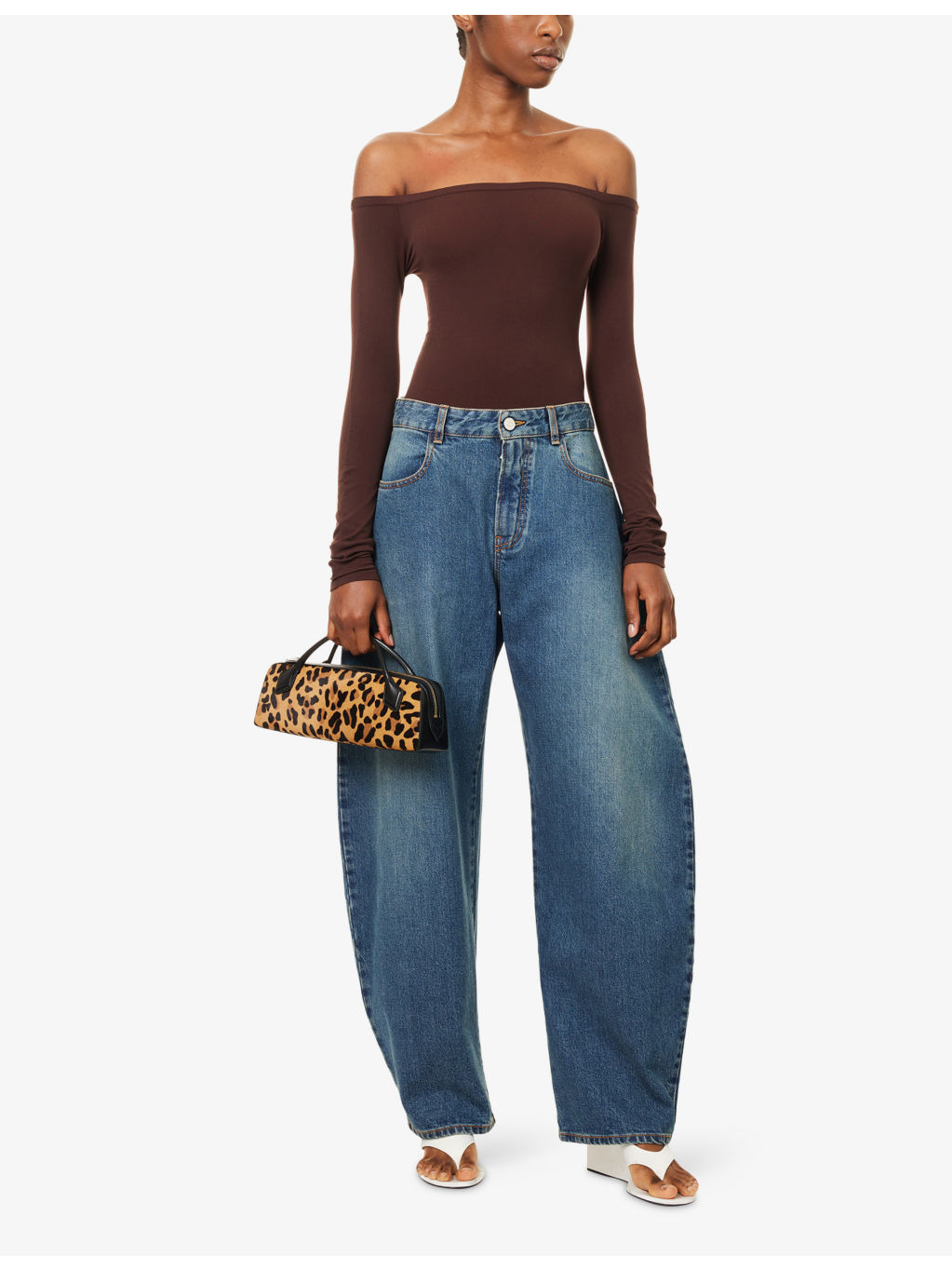 Off-Shoulder Long-Sleeve Woven Bodysuit - 2