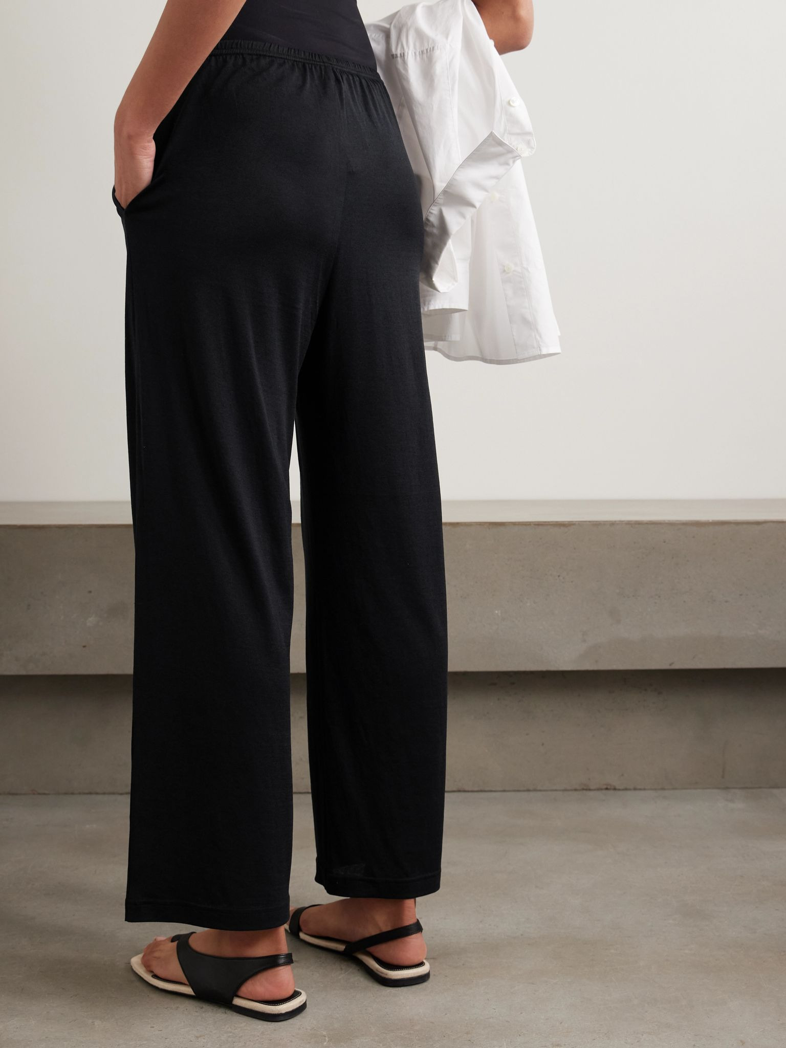 Silk and organic cotton-blend jersey pants Black - 3