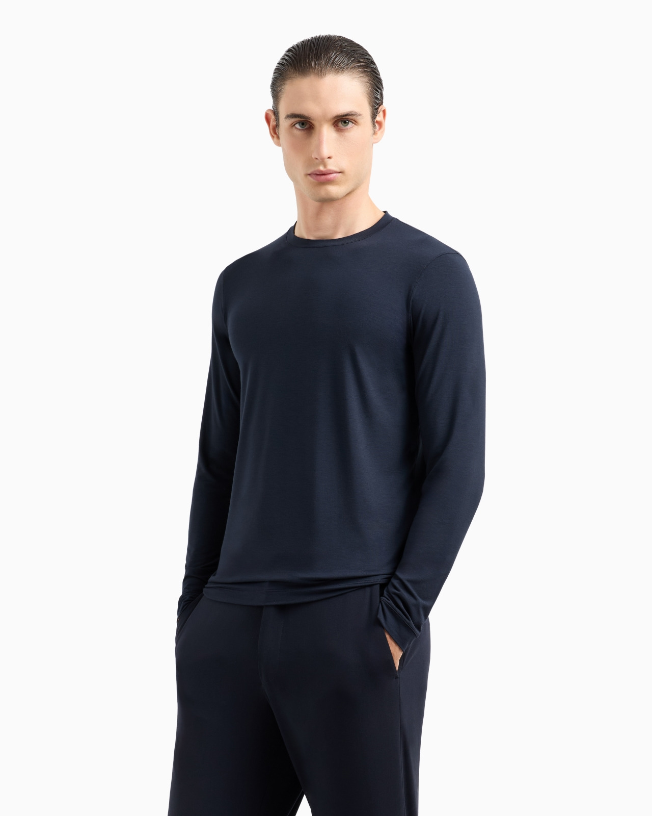 Stretch viscose jersey jumper with crew neck and long sleeves - 4