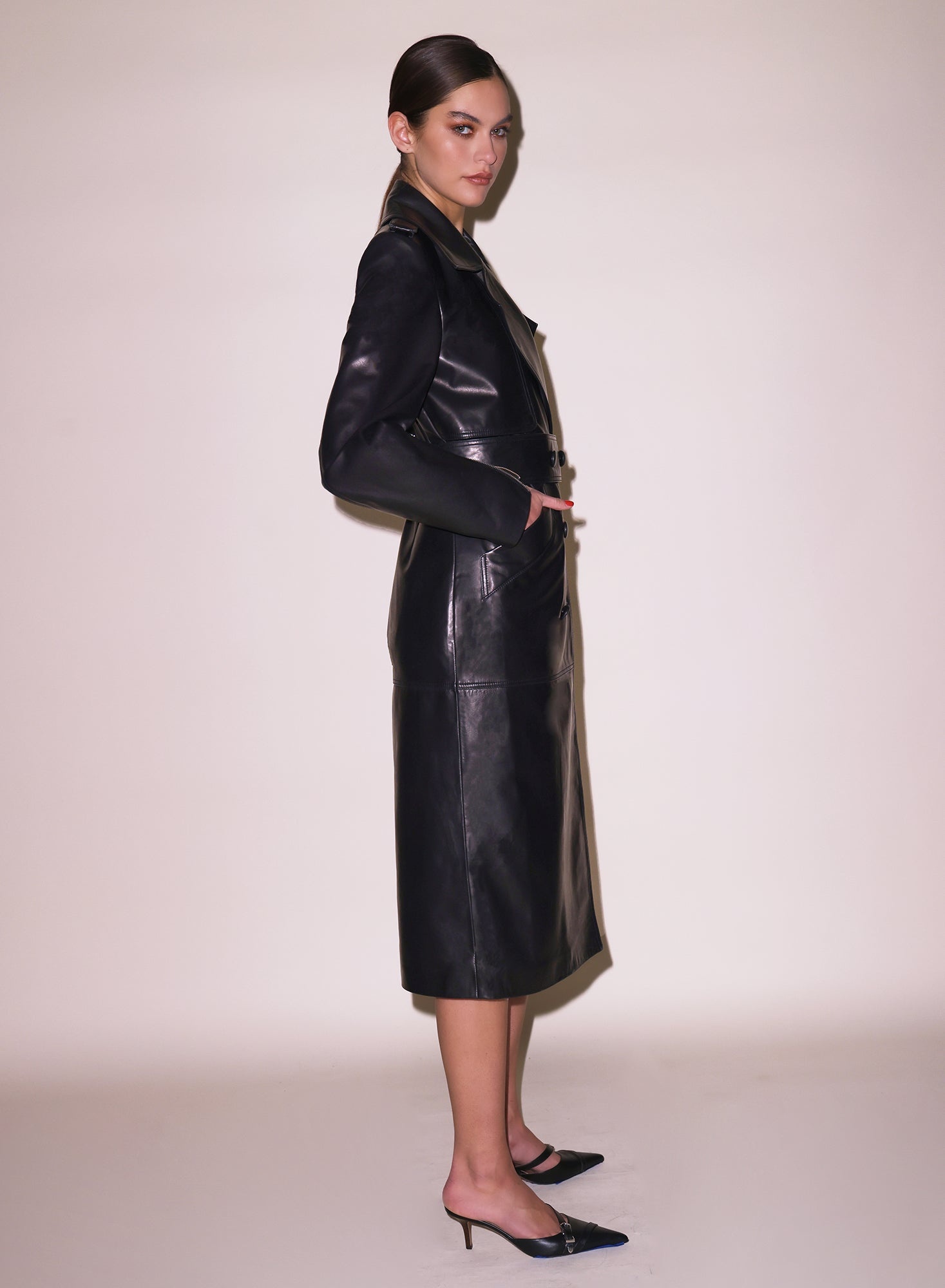 Moto Leather Trench Coat - 7